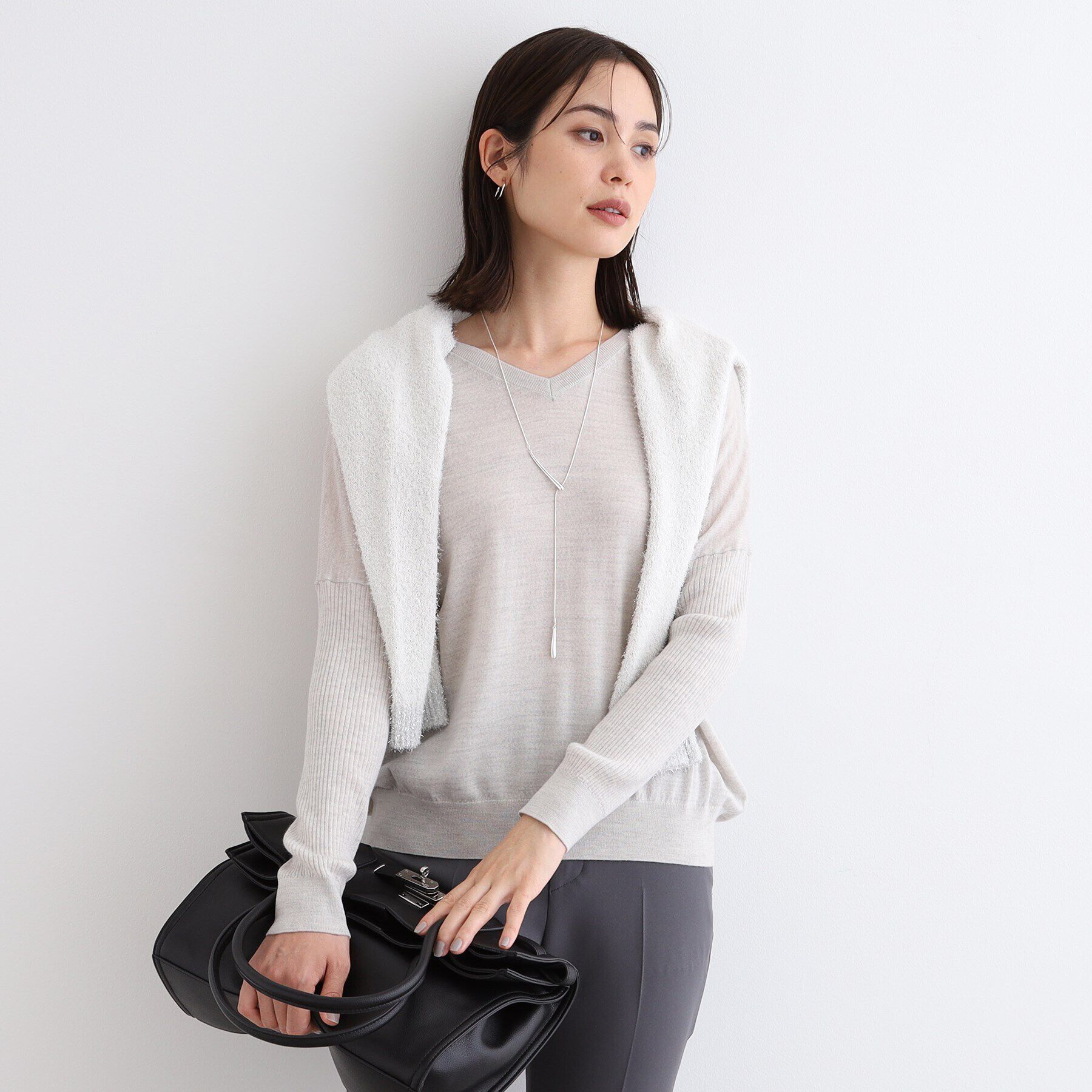 INDIVI「【ウール混】リブスリーブコンパクトニット」|ニット・セーター|