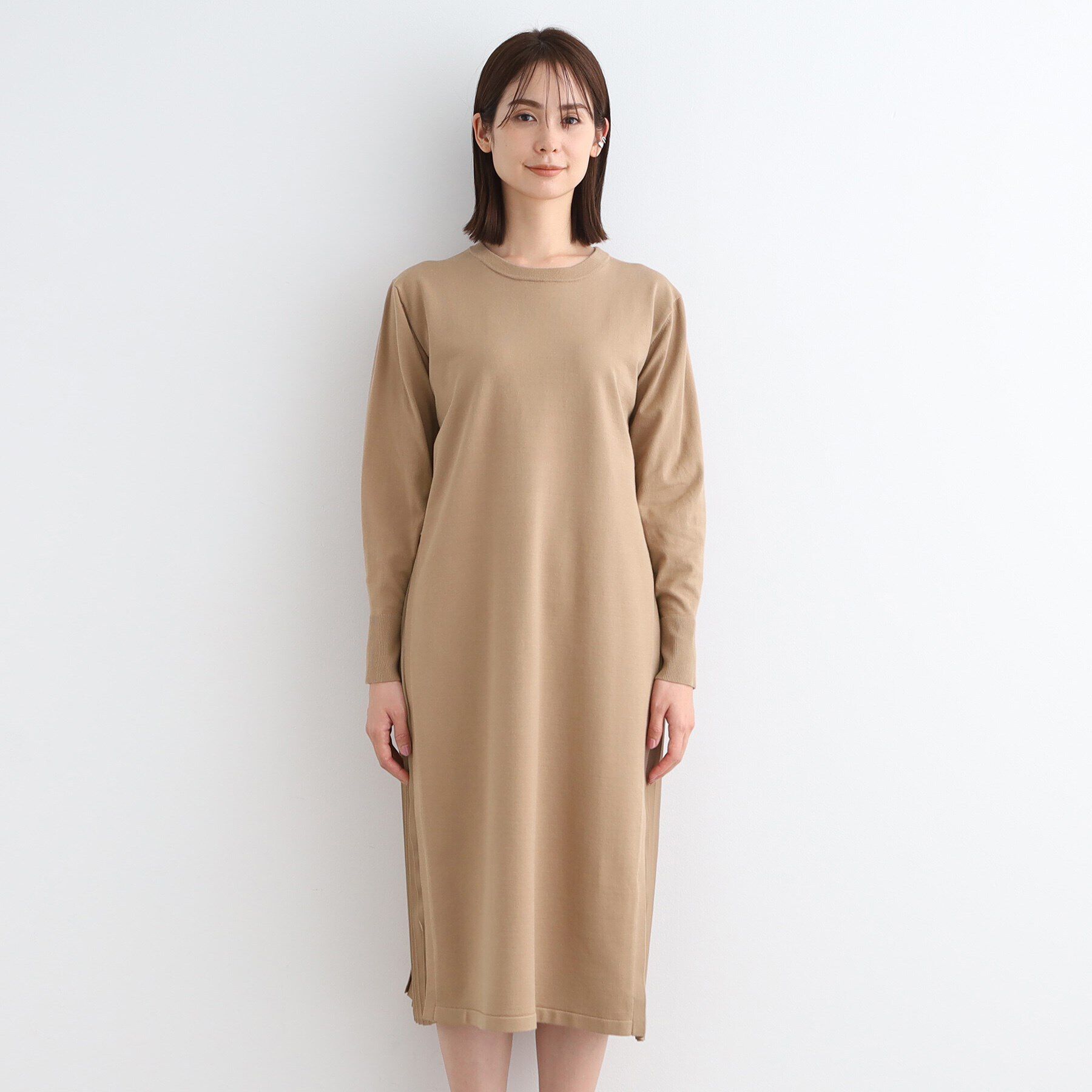 INDIVI「【洗える】サイドプリーツニットワンピース」|ワンピース|