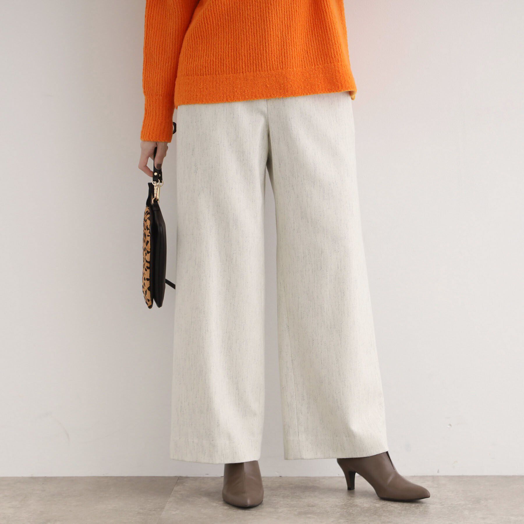 INDIVI「【褒められパンツ／ウール混】ワイドパンツ」|その他|アイボリー(411)