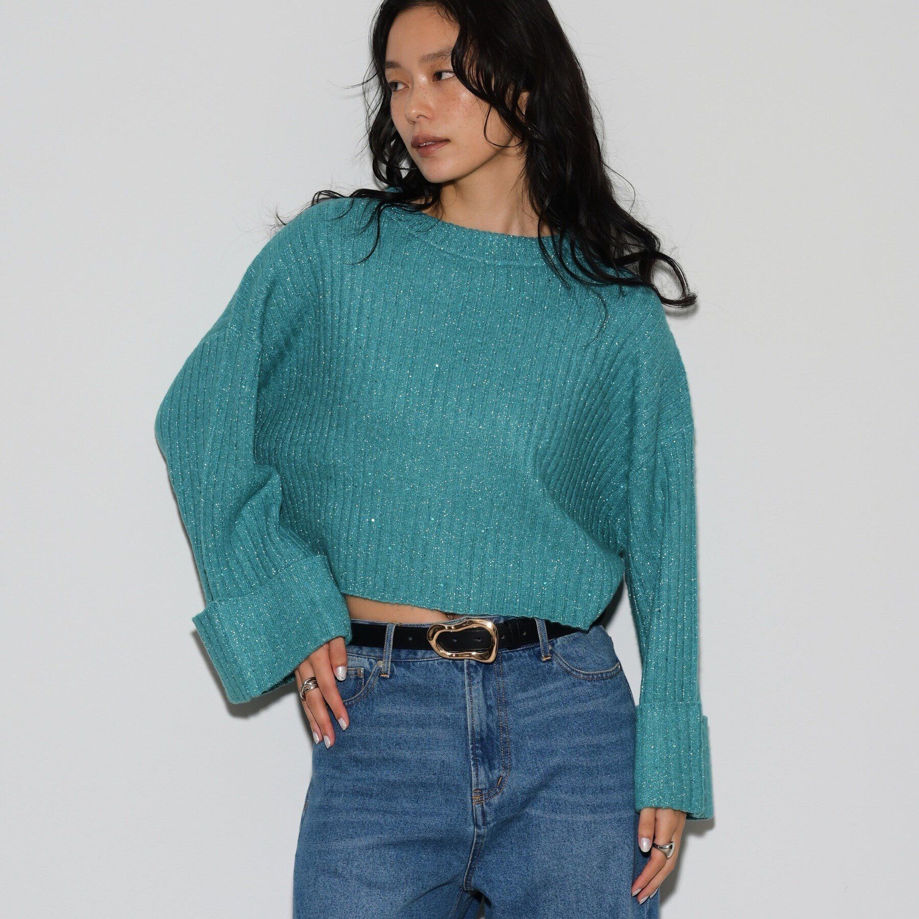 GALLEST「スパンコール混クルーネックニット」|ニット・セーター|ブルーグリーン(09