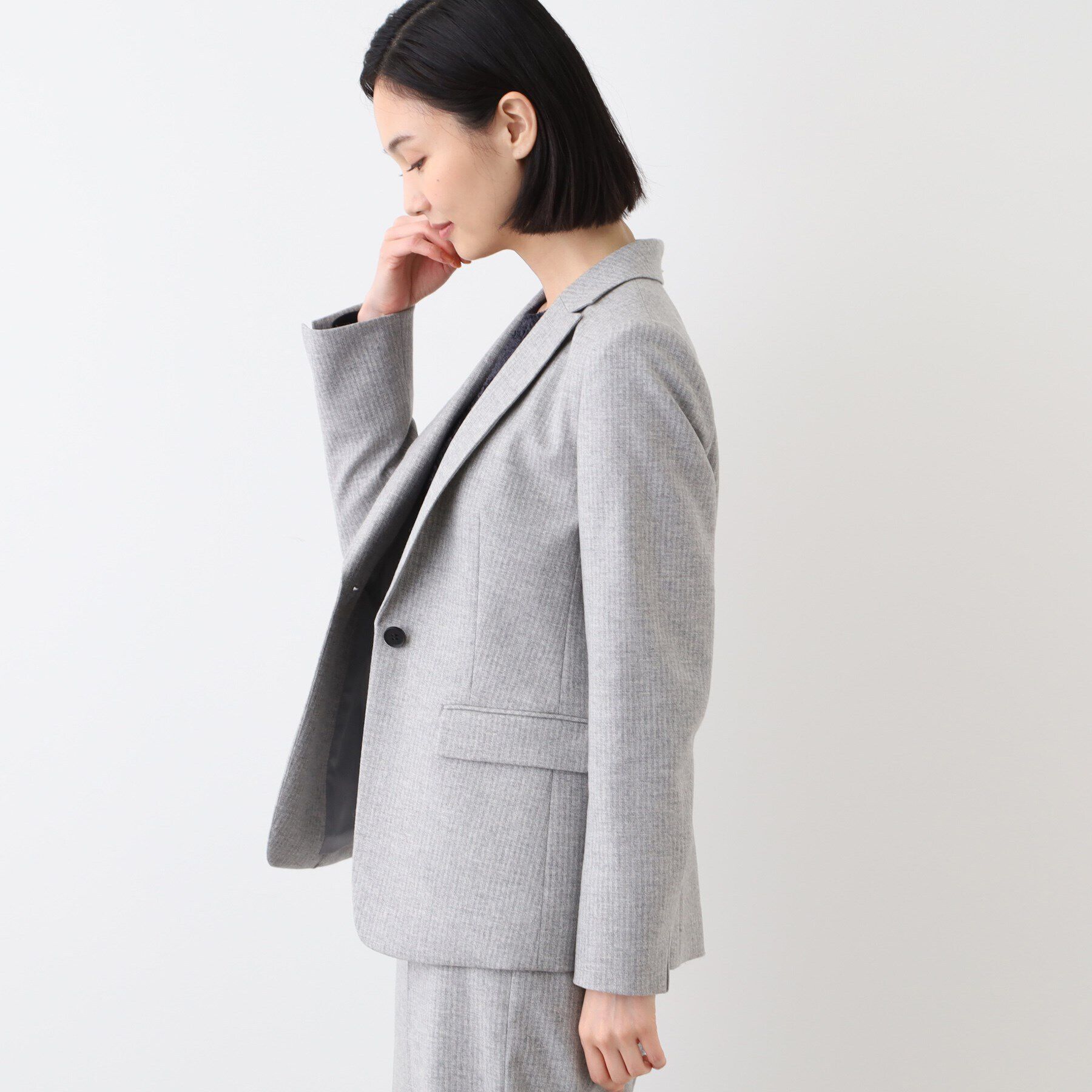 INDIVI「【日本製／SETUP可能／インポート素材】ストライプテーラードジャケット」|テーラードジャケット|