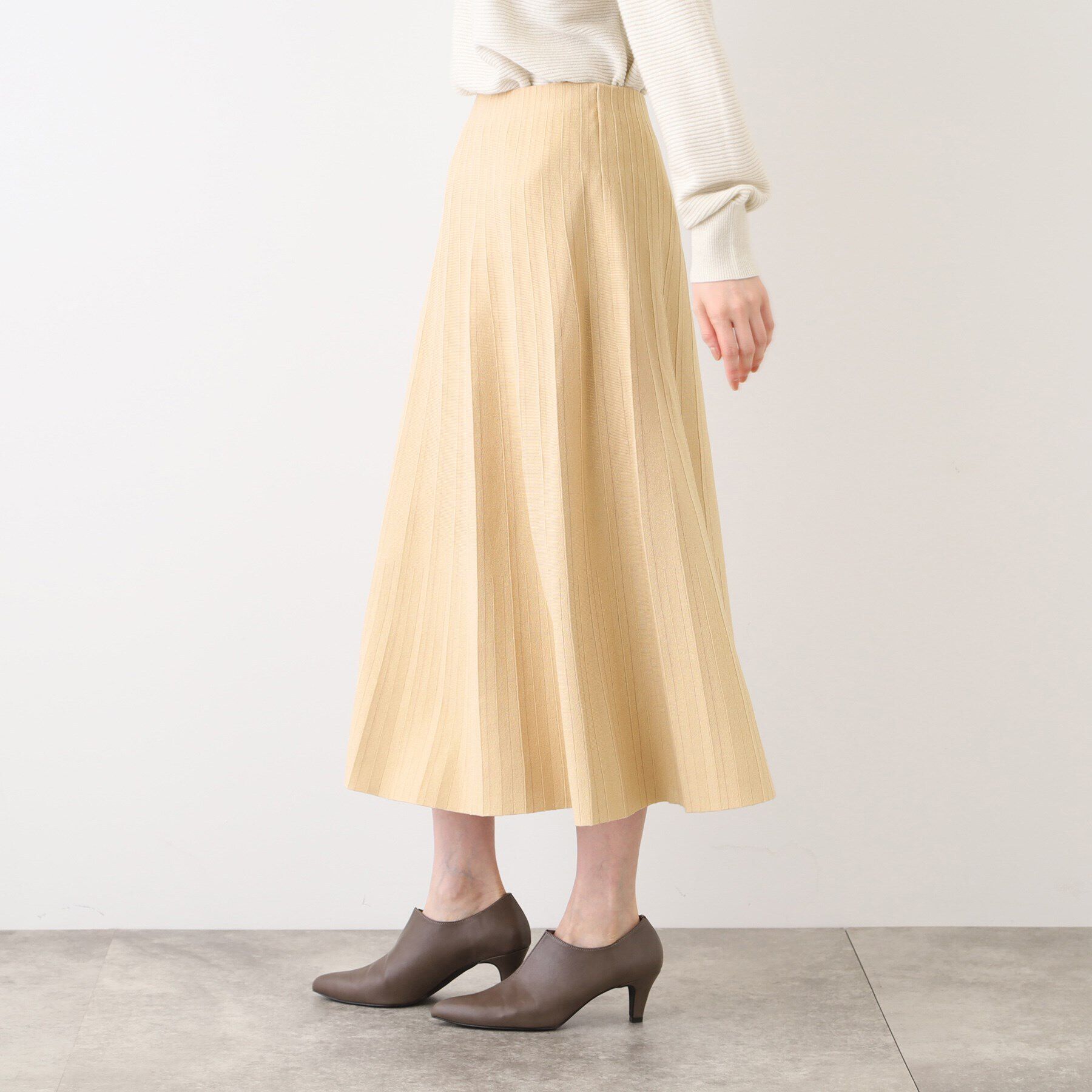 INDIVI「【洗える/SETUP可能】ストライプ柄プリーツニットスカート」|スカート|