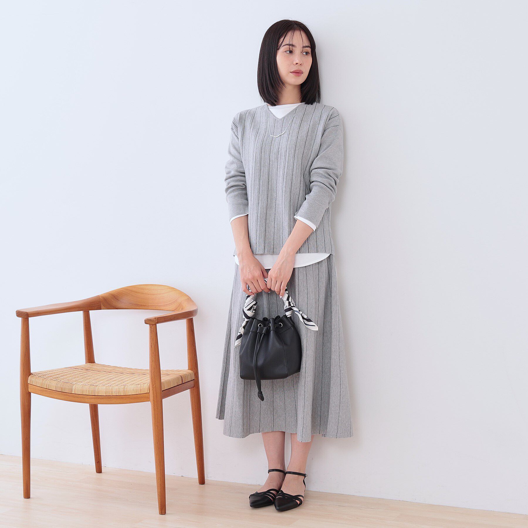 INDIVI「【洗える/SETUP可能】ストライプ柄プリーツニットスカート」|スカート|