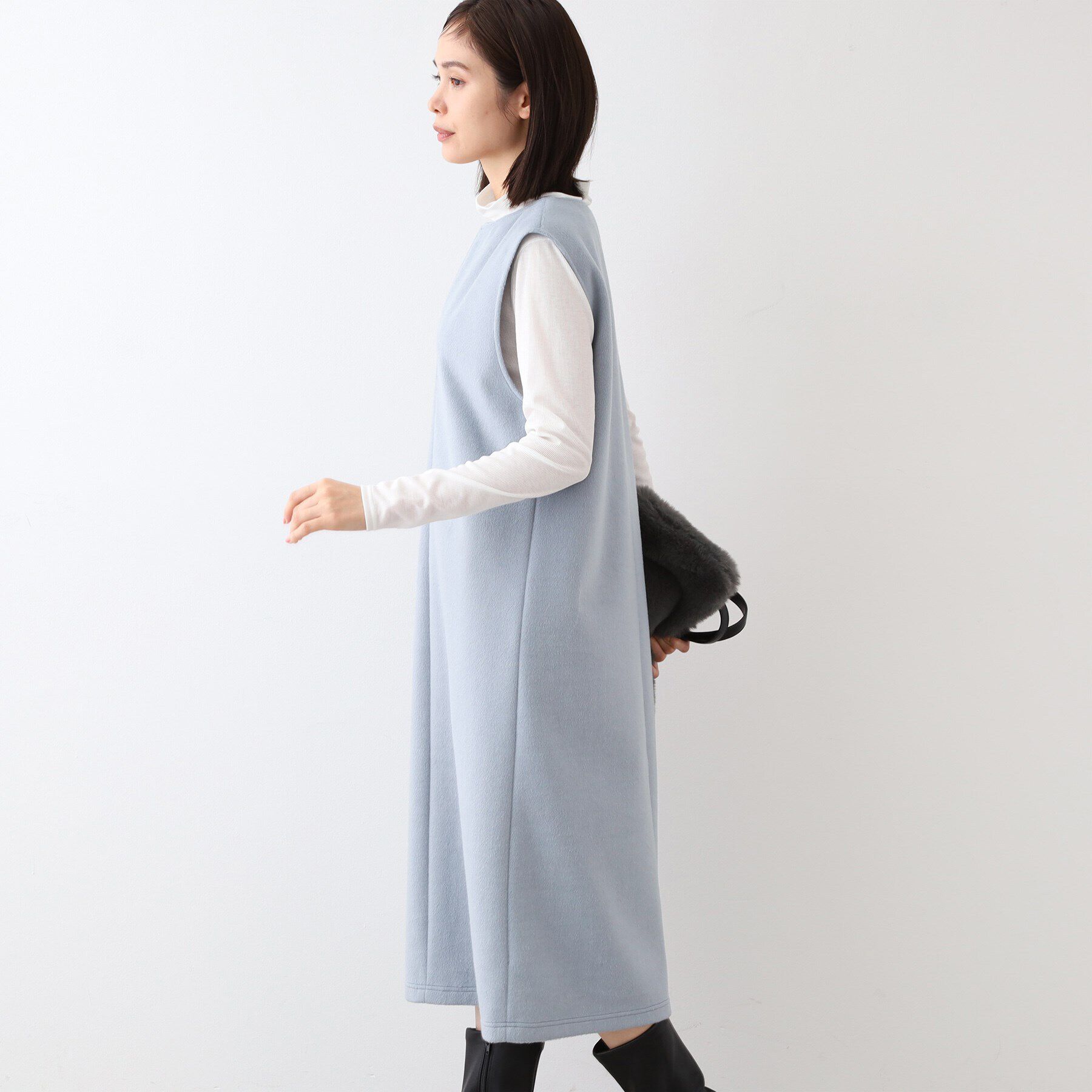 INDIVI「【日本製】ヘアリーキーネックジャンパードレス」|ワンピース|