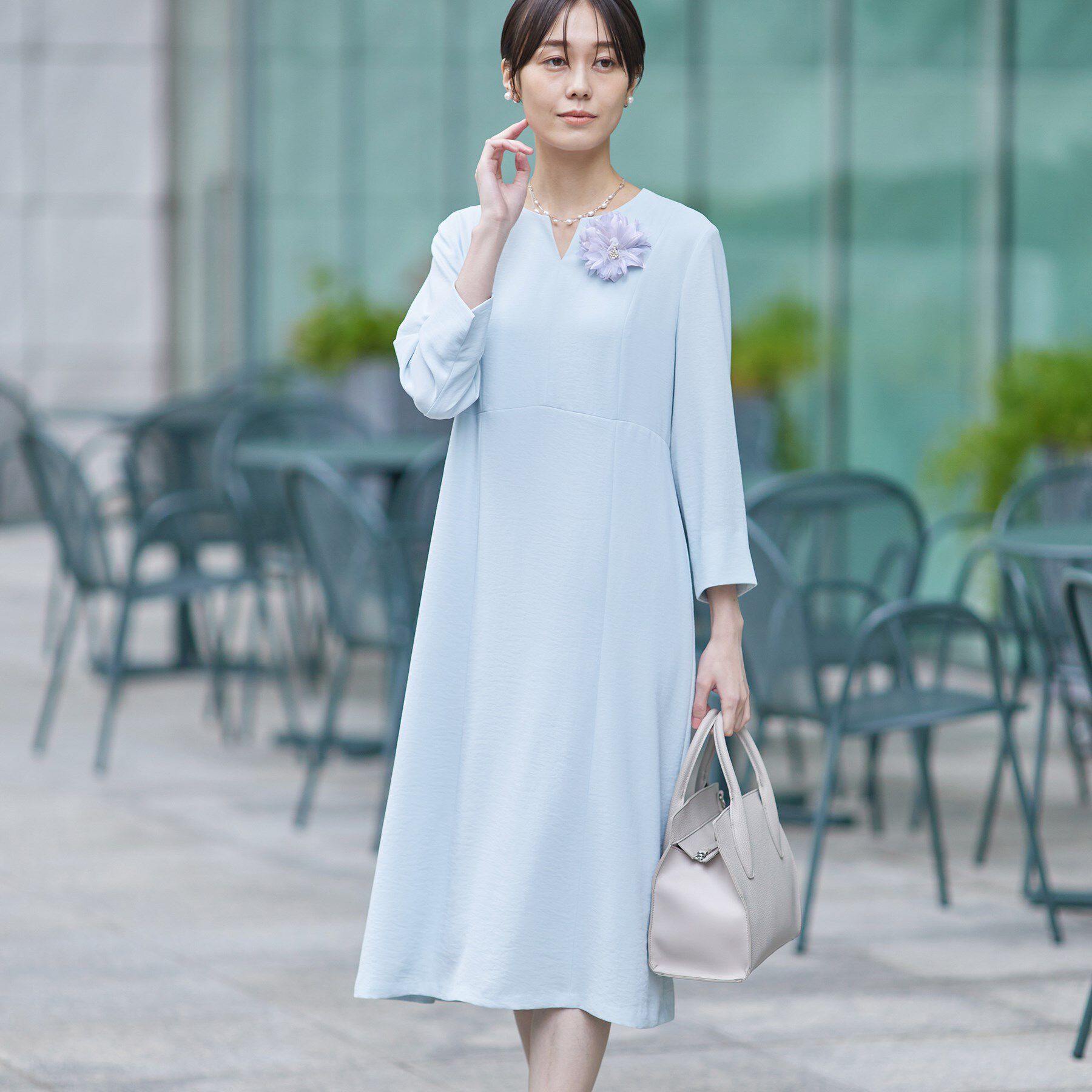 INDIVI「【着る日傘/遮熱/UVケア】フィット＆フレアワンピース」|ワンピース|ライトグリーン(02