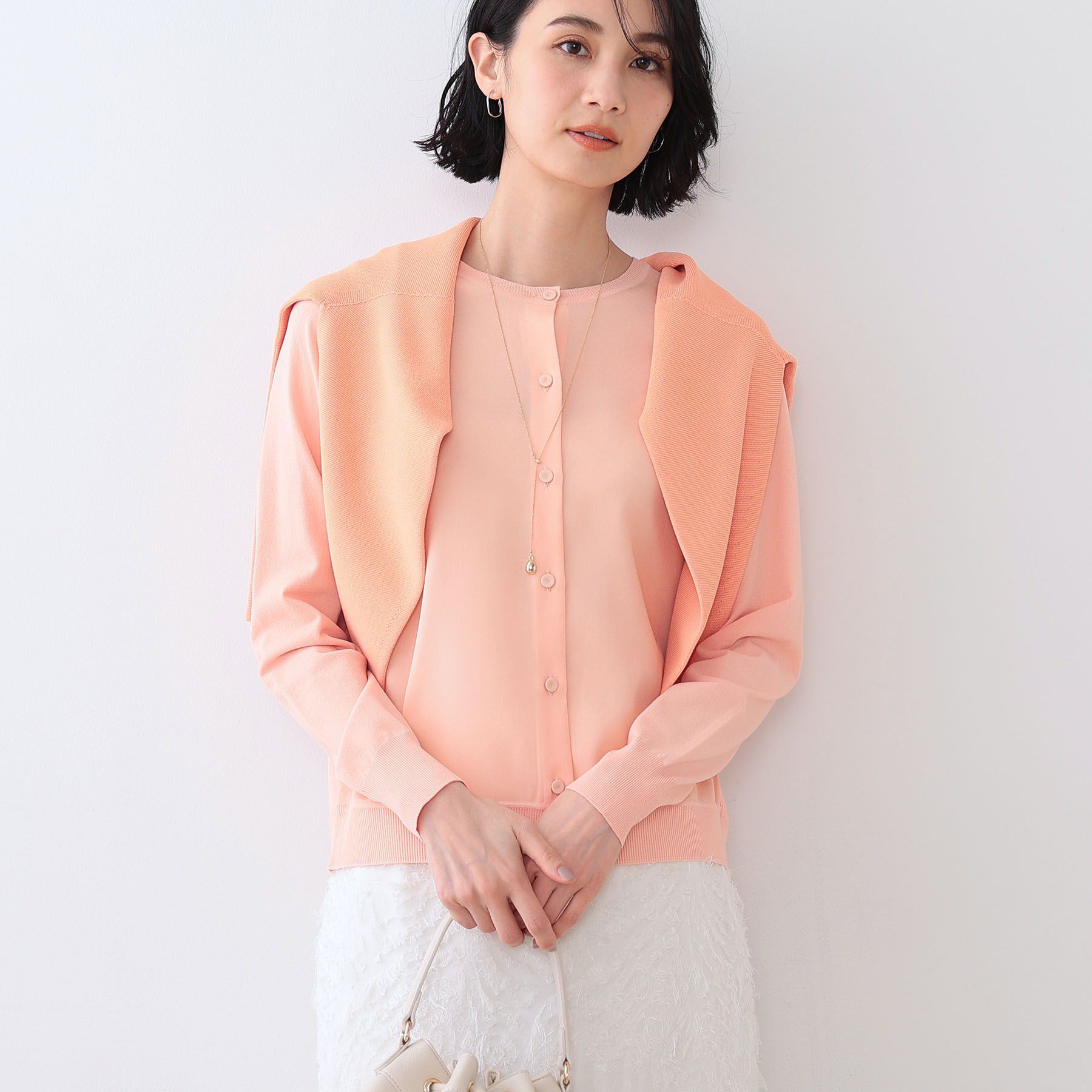 INDIVI「【洗える】ブラウスコンビ ニットカーディガン」|カーディガン|オレンジ(065)