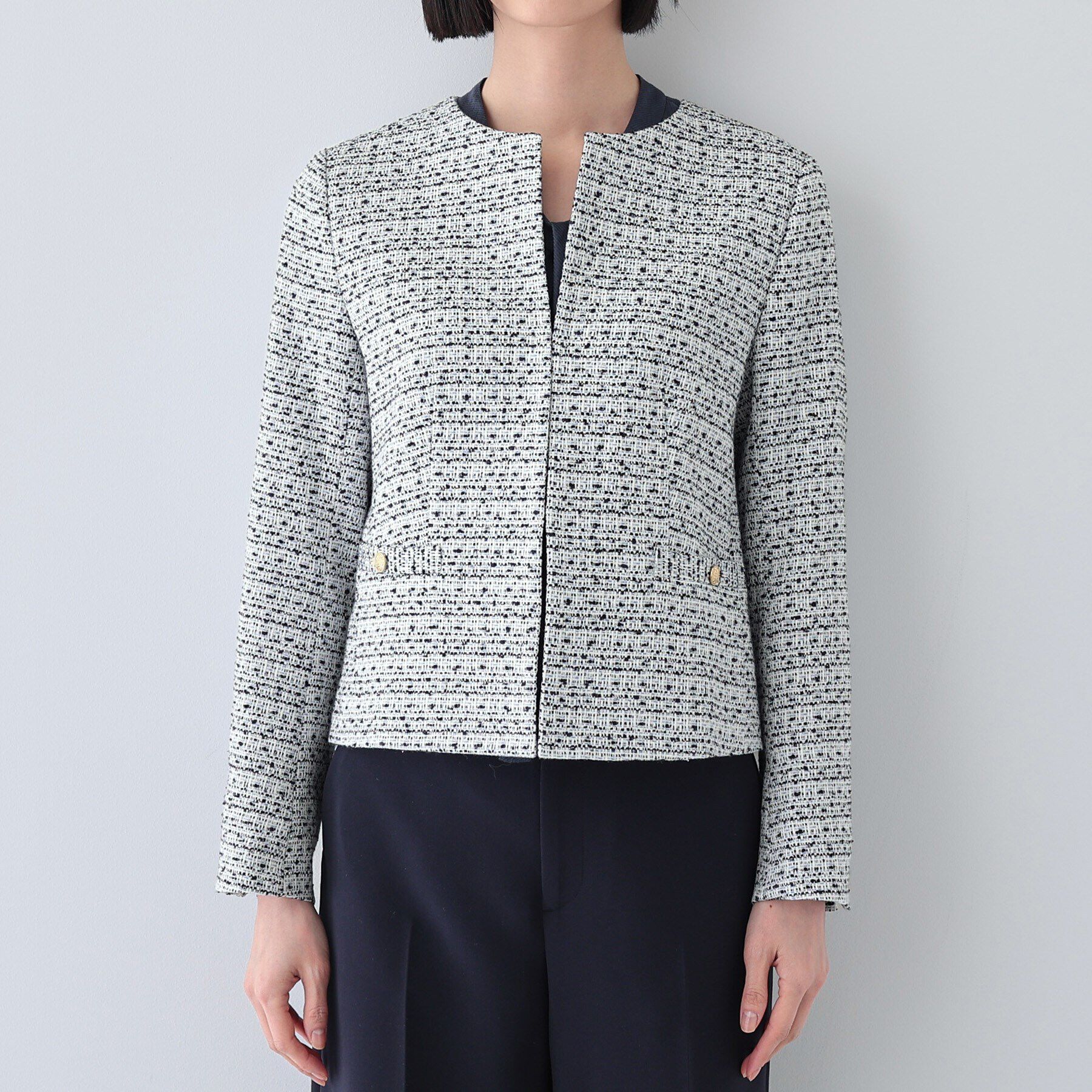 INDIVI「【華やか】ファンシーツイードジャケット」|ノーカラージャケット|