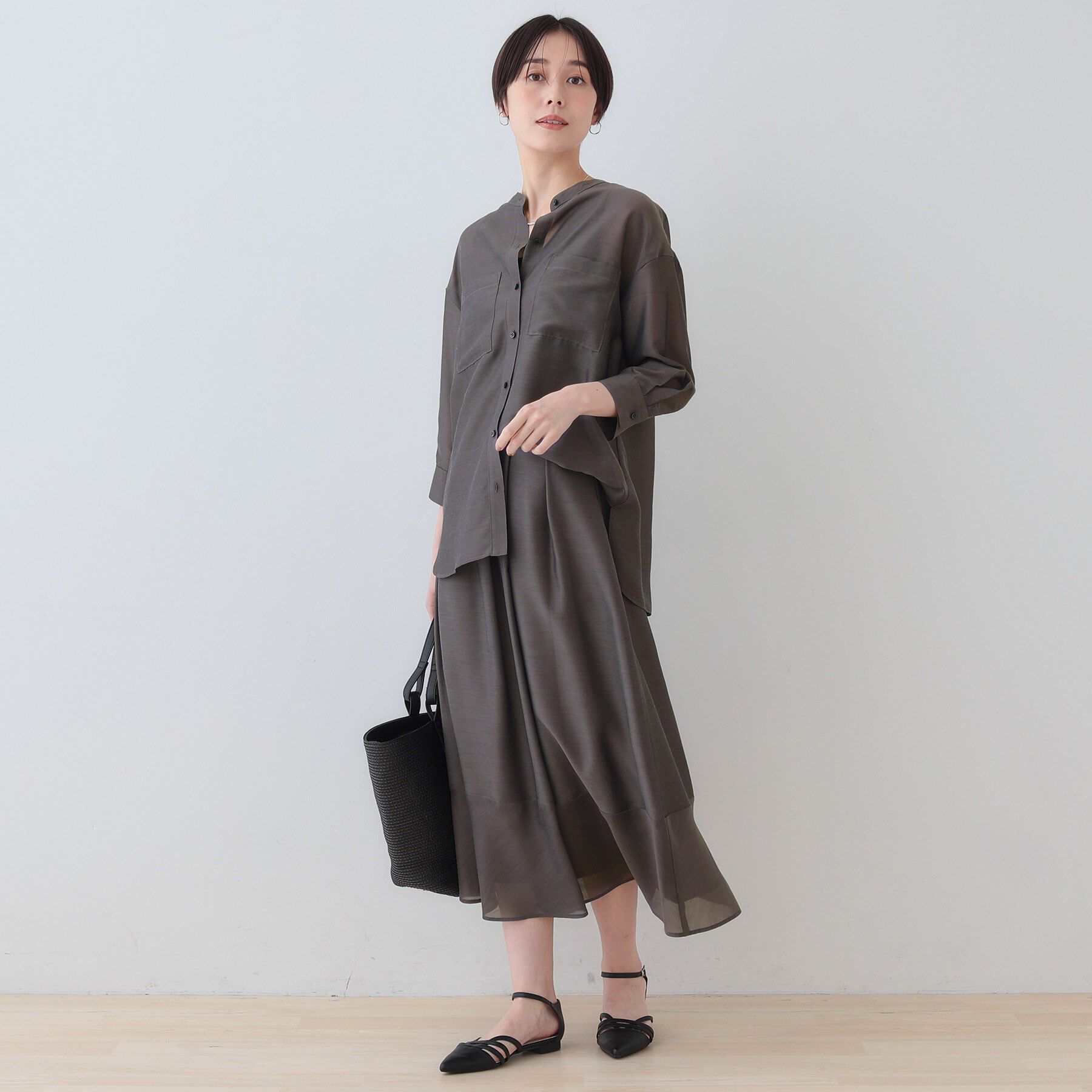 INDIVI「【洗える／エアリー素材】バンドカラーシャツ」|シャツ・ブラウス|