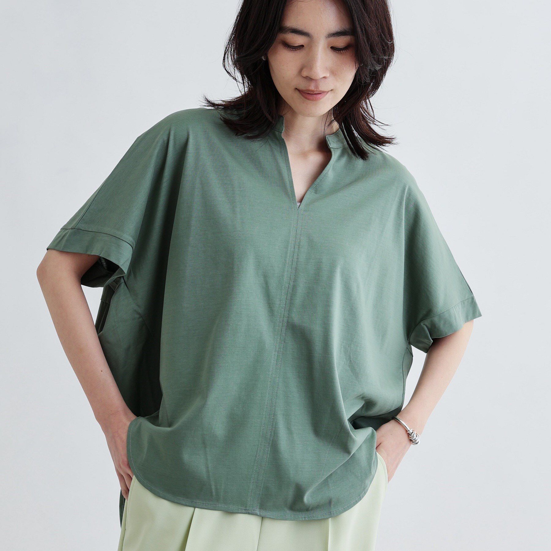 GALLEST「ギャザーポンチョカットソー」|Tシャツ・カットソー|グリーン(025)