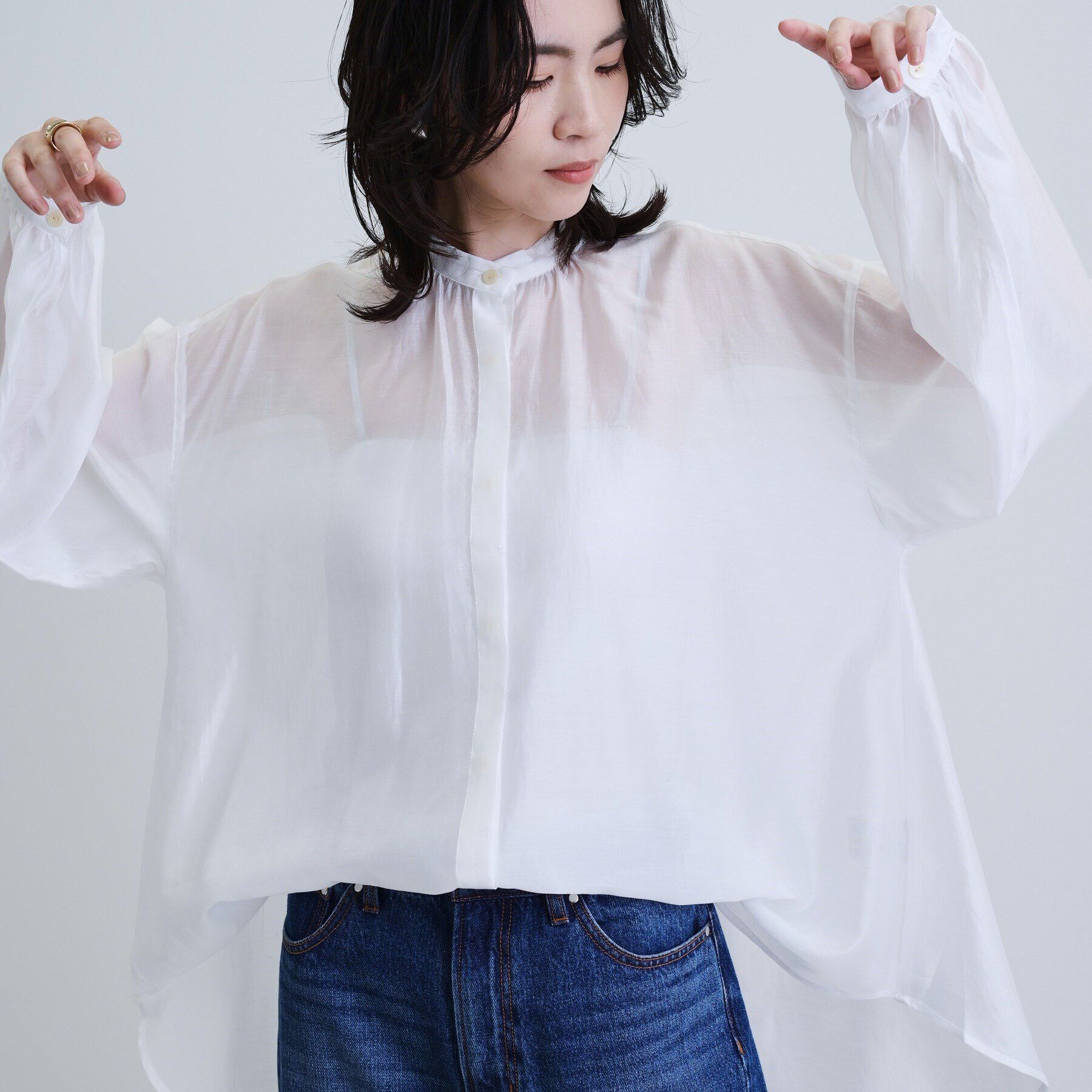 GALLEST「シアーローンミドル丈シャツ/シアーシャツ/シアートップス【洗える】」|シャツ・ブラウス|