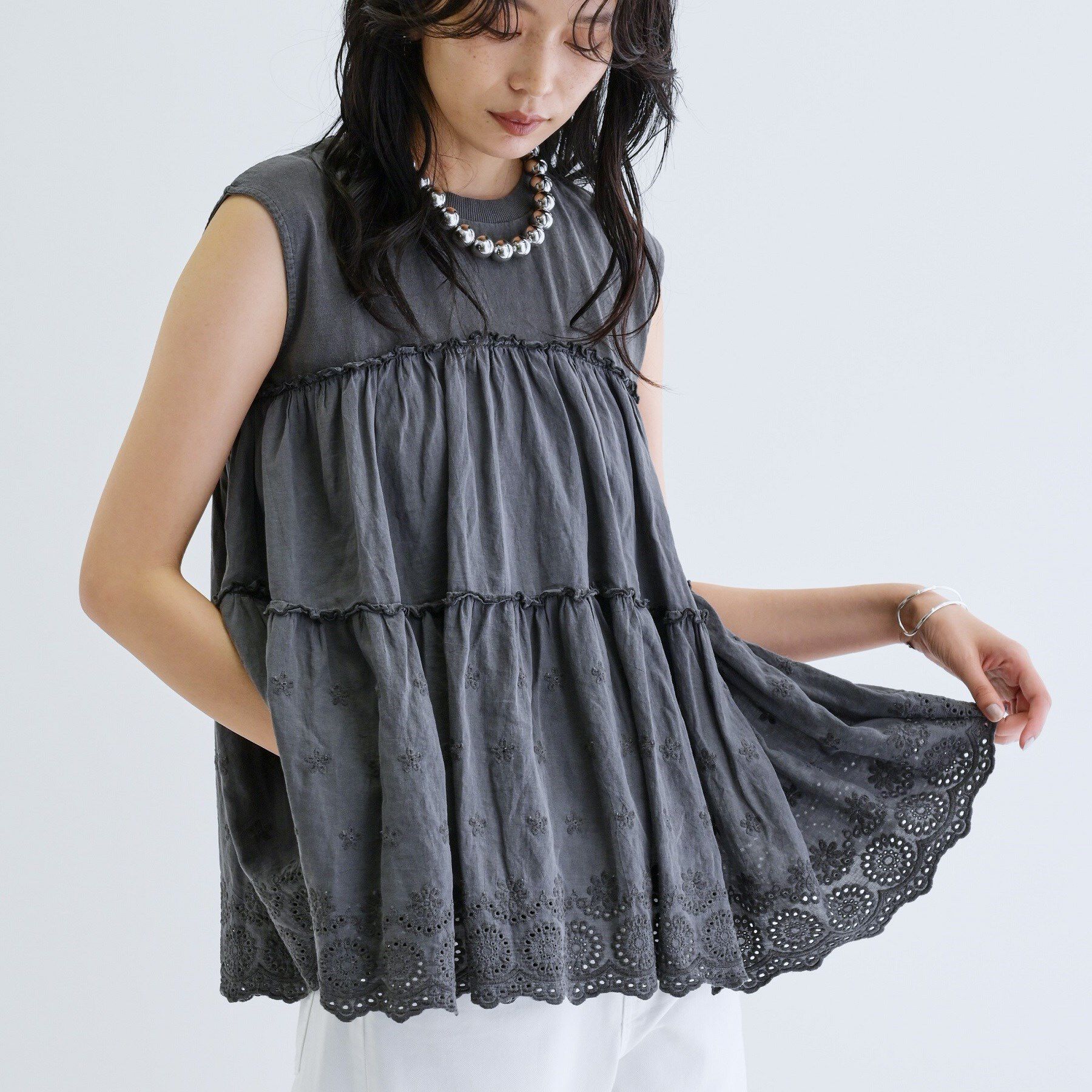 GALLEST「ピグメントダイノースリーブカットソー」|Tシャツ・カットソー|チャコールグレー(0