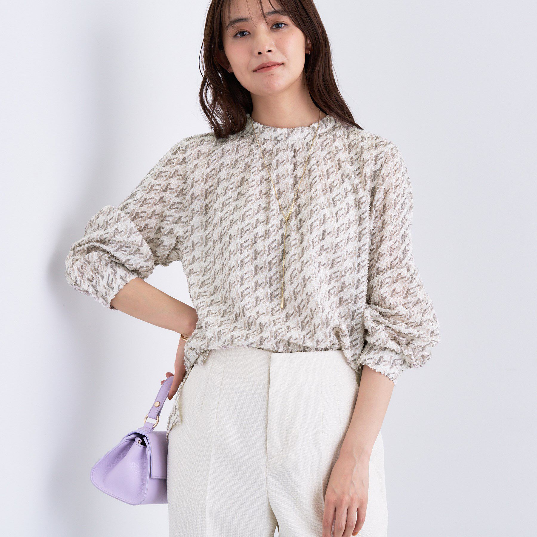 INDIVI「【きれいめ／オフィス／イベント】フェザージャカードブラウス」|シャツ・ブラウス|