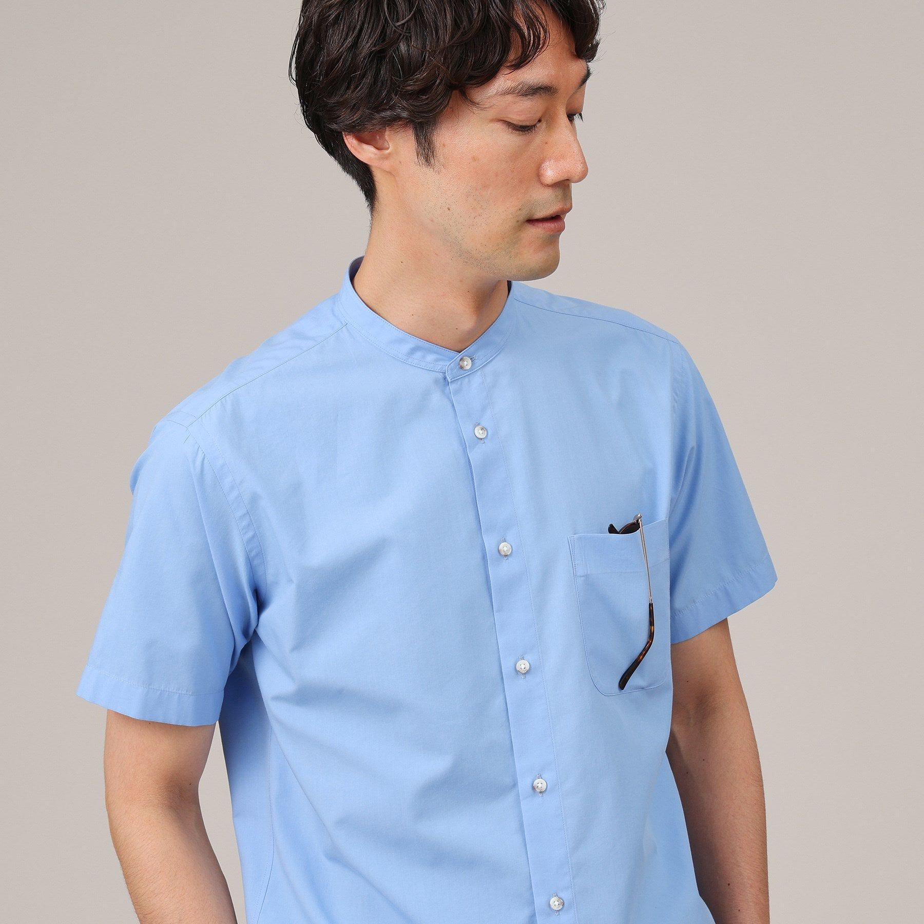 TAKEO KIKUCHI「コットン セルロース バンドカラー 半袖シャツ」|シャツ・ブラウス|