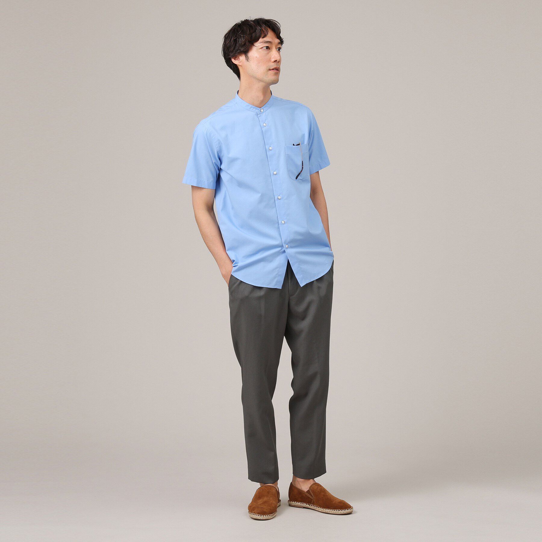 TAKEO KIKUCHI「コットン セルロース バンドカラー 半袖シャツ」|シャツ・ブラウス|