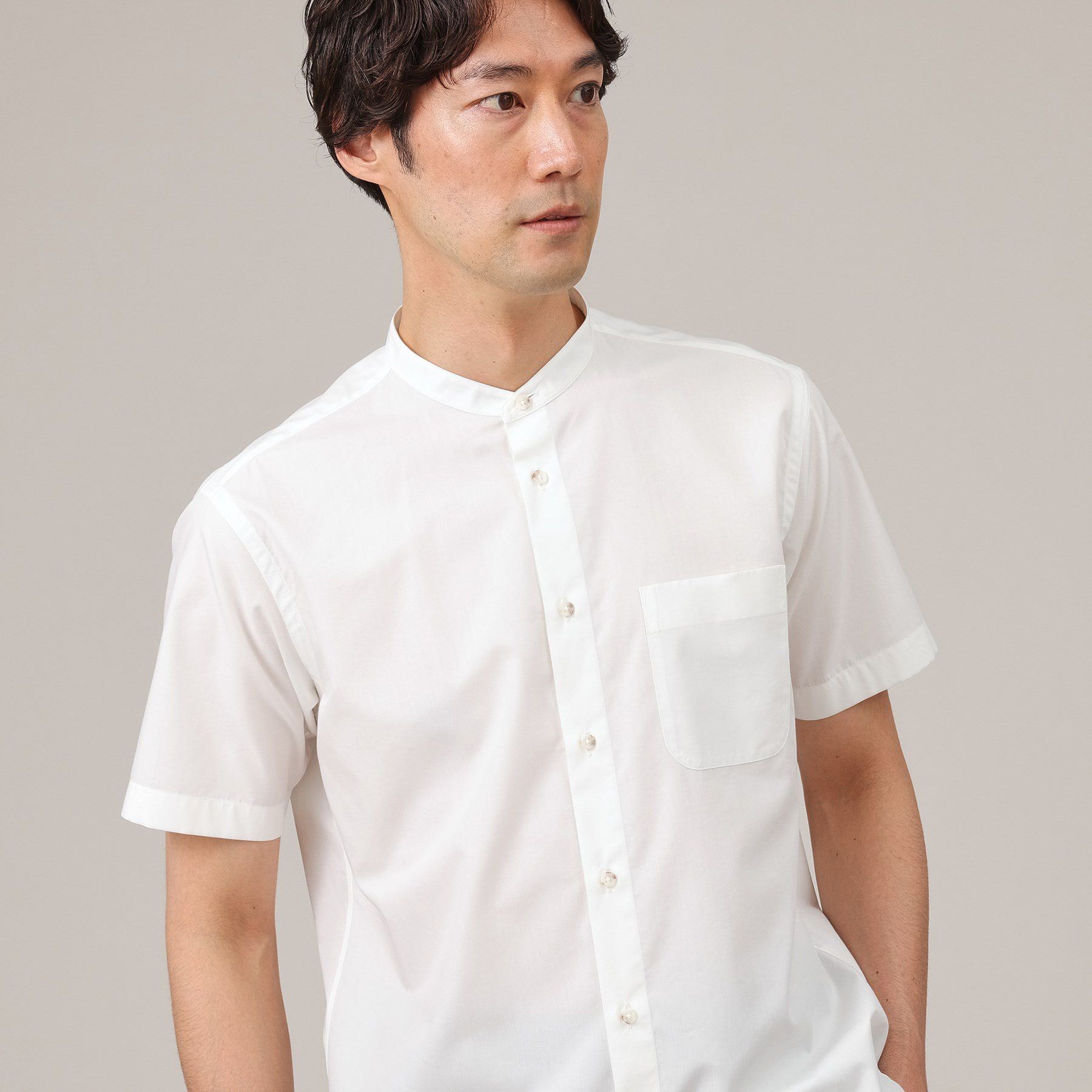 TAKEO KIKUCHI「コットン セルロース バンドカラー 半袖シャツ」|シャツ・ブラウス|