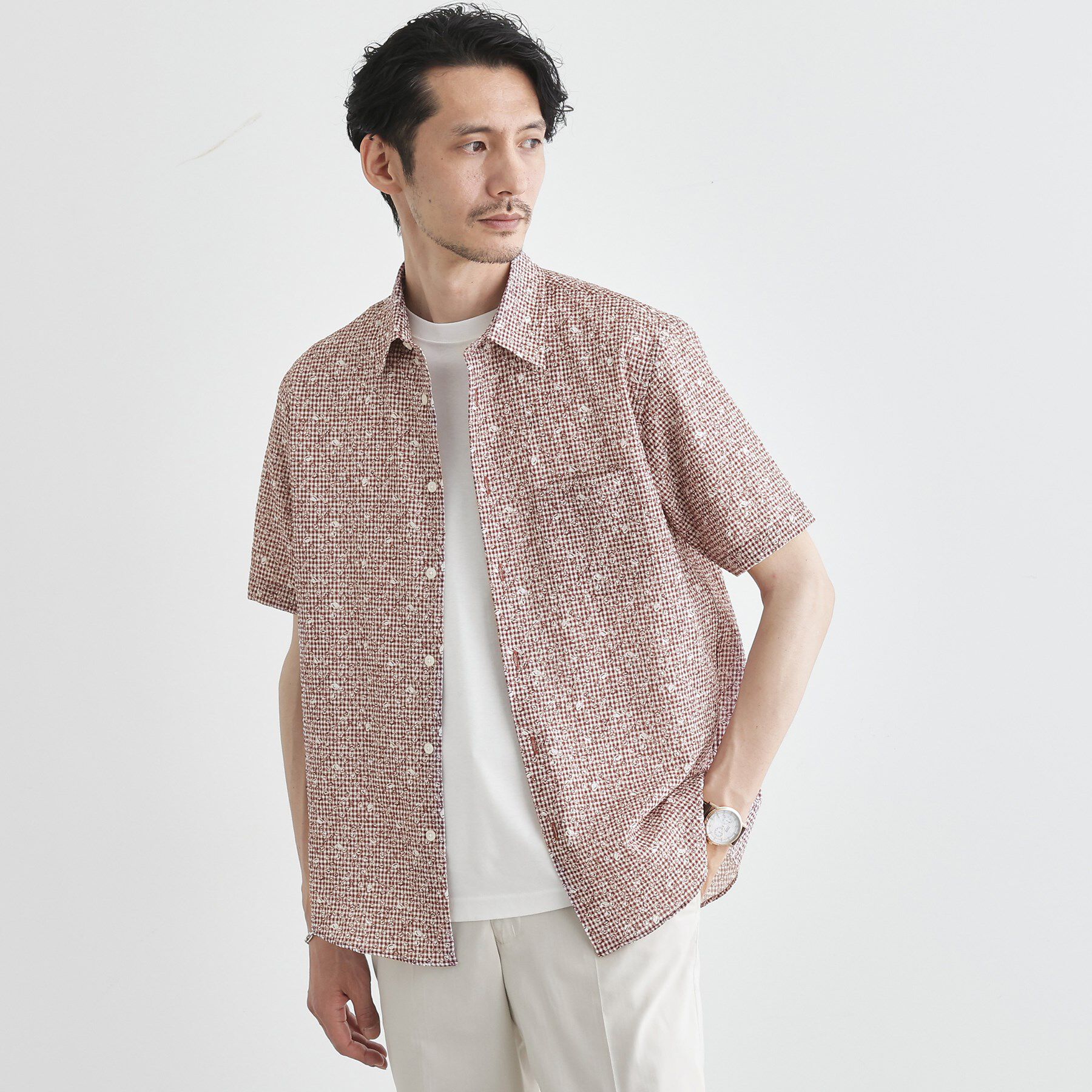 TAKEO KIKUCHI「【無地・チェック・ボタニカル柄】リップル シャツ」|シャツ・ブラウス|