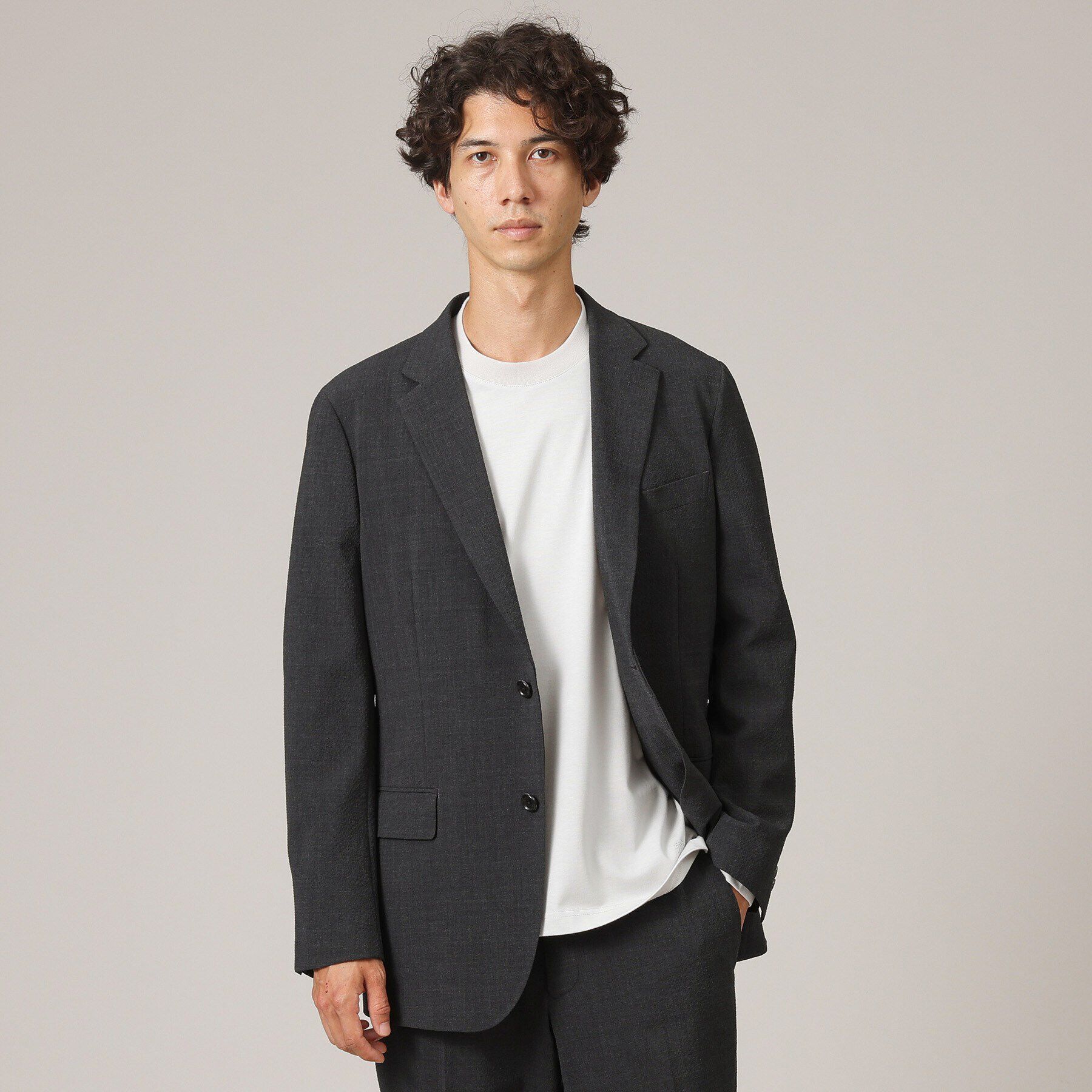 TAKEO KIKUCHI「オータム サッカー ジャケット」|テーラードジャケット|ﾁｬｺｰﾙｸﾞﾚｰ(014)