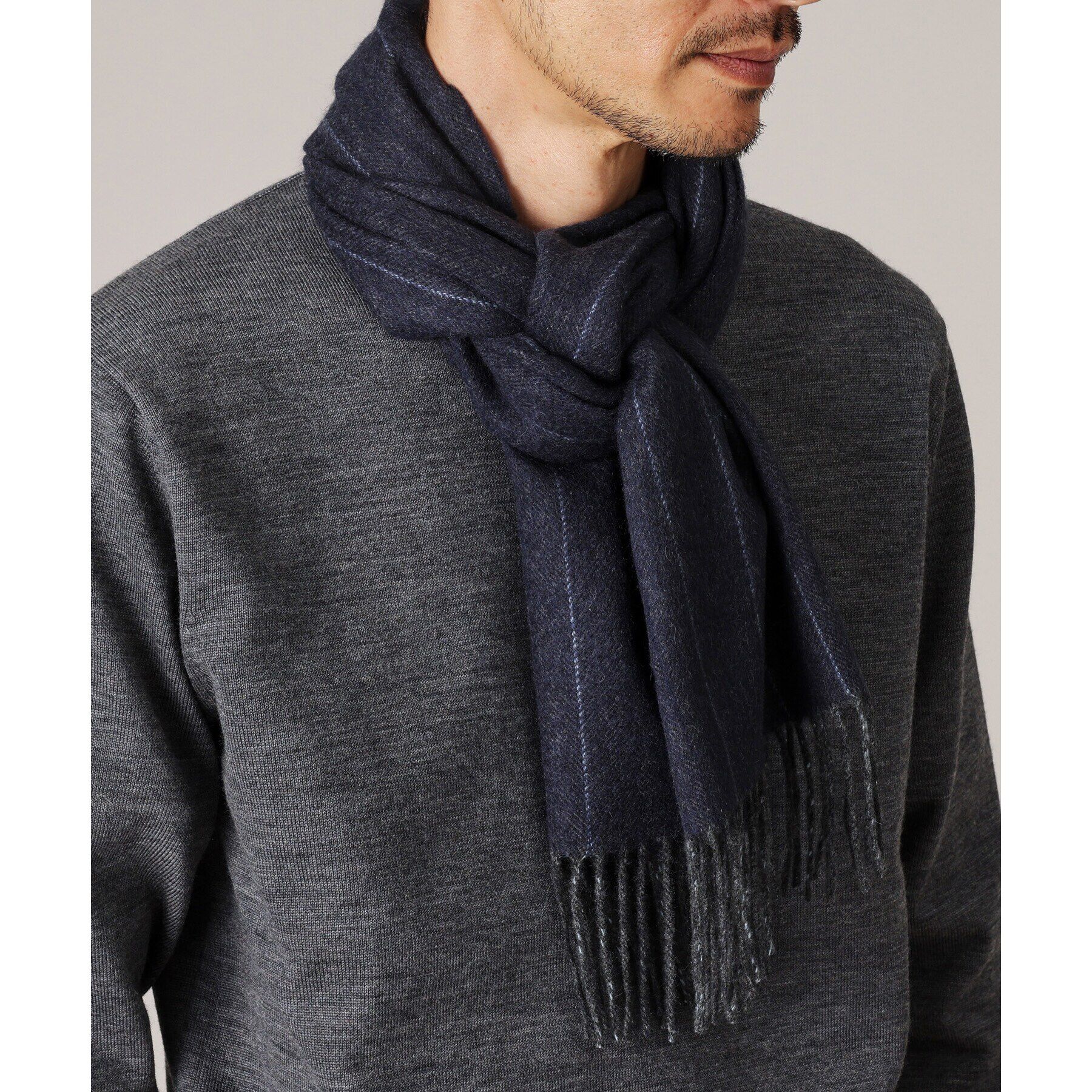 TAKEO KIKUCHI「【洗えるカシミヤ】ヘリンボン　ストライプ マフラー」|ストール|