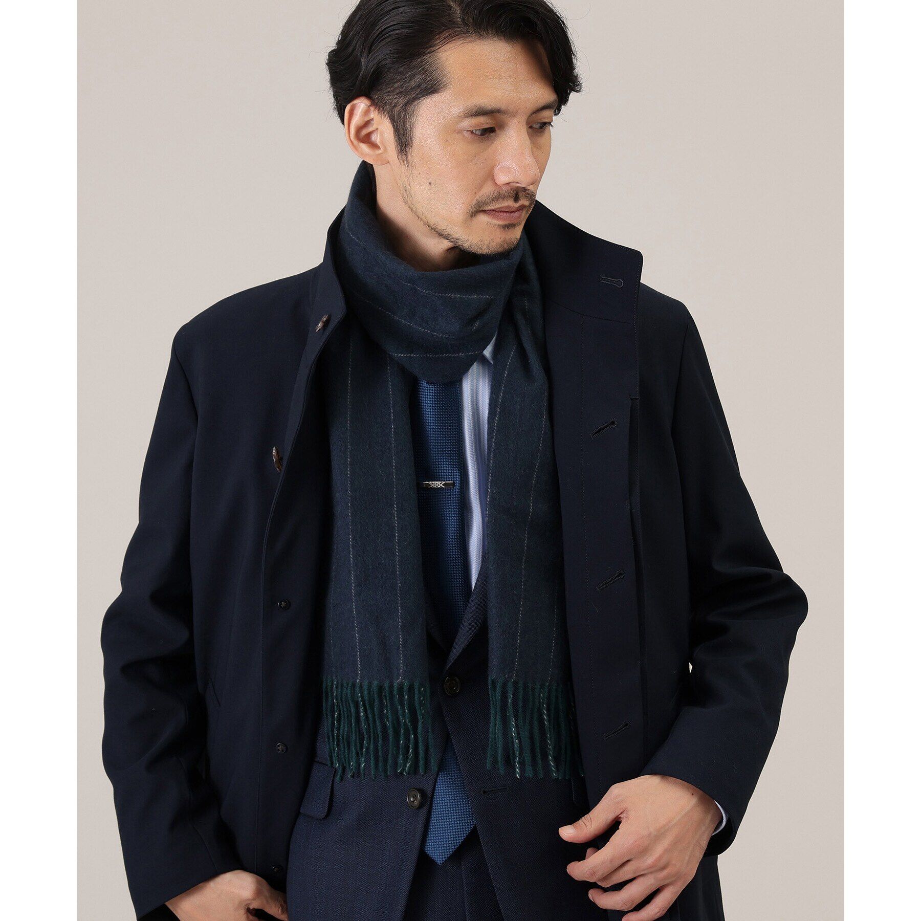 TAKEO KIKUCHI「【洗えるカシミヤ】ヘリンボン　ストライプ マフラー」|ストール|