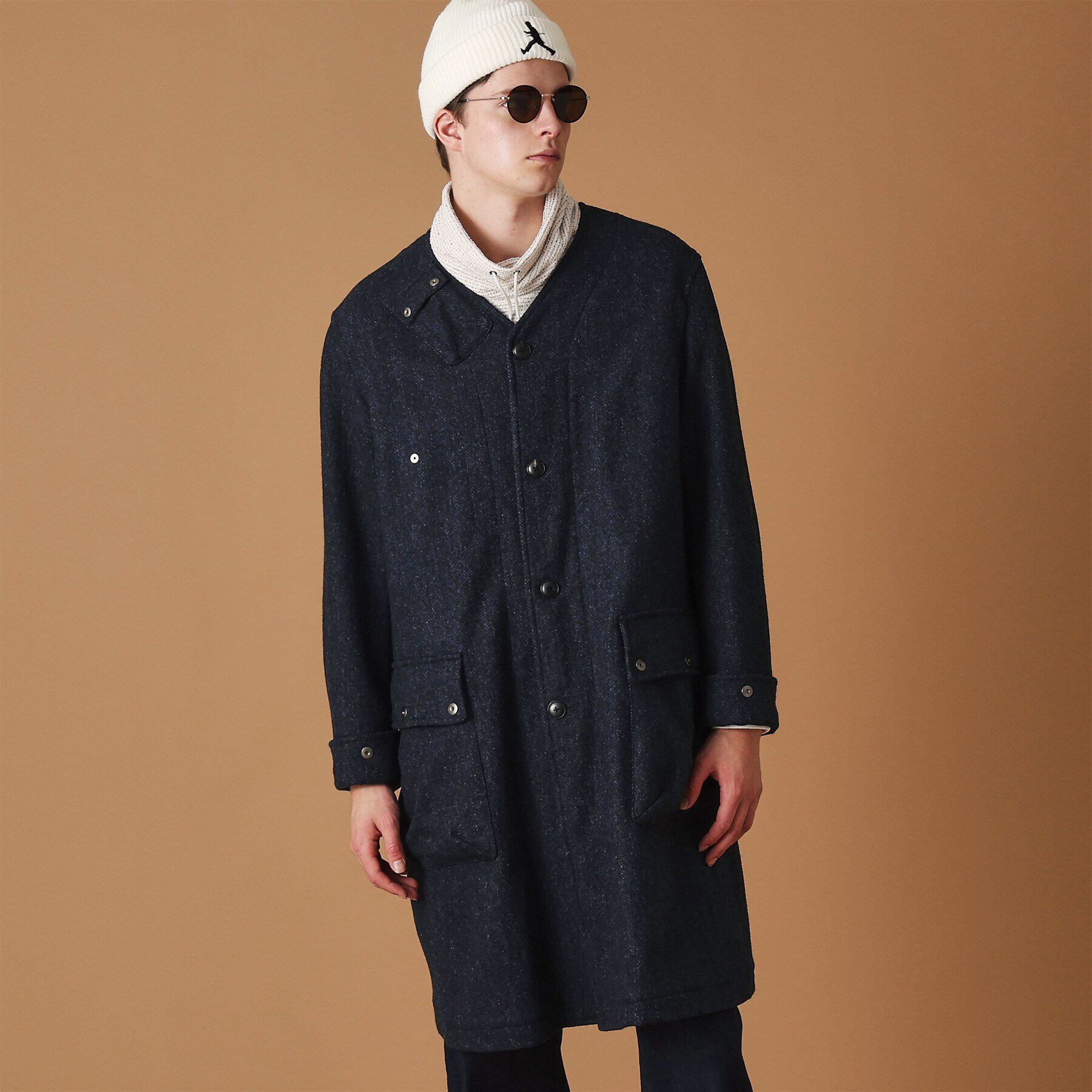 40CARATS&525「ウールヘリンボン ノーカラーコート」|ノーカラーコート|