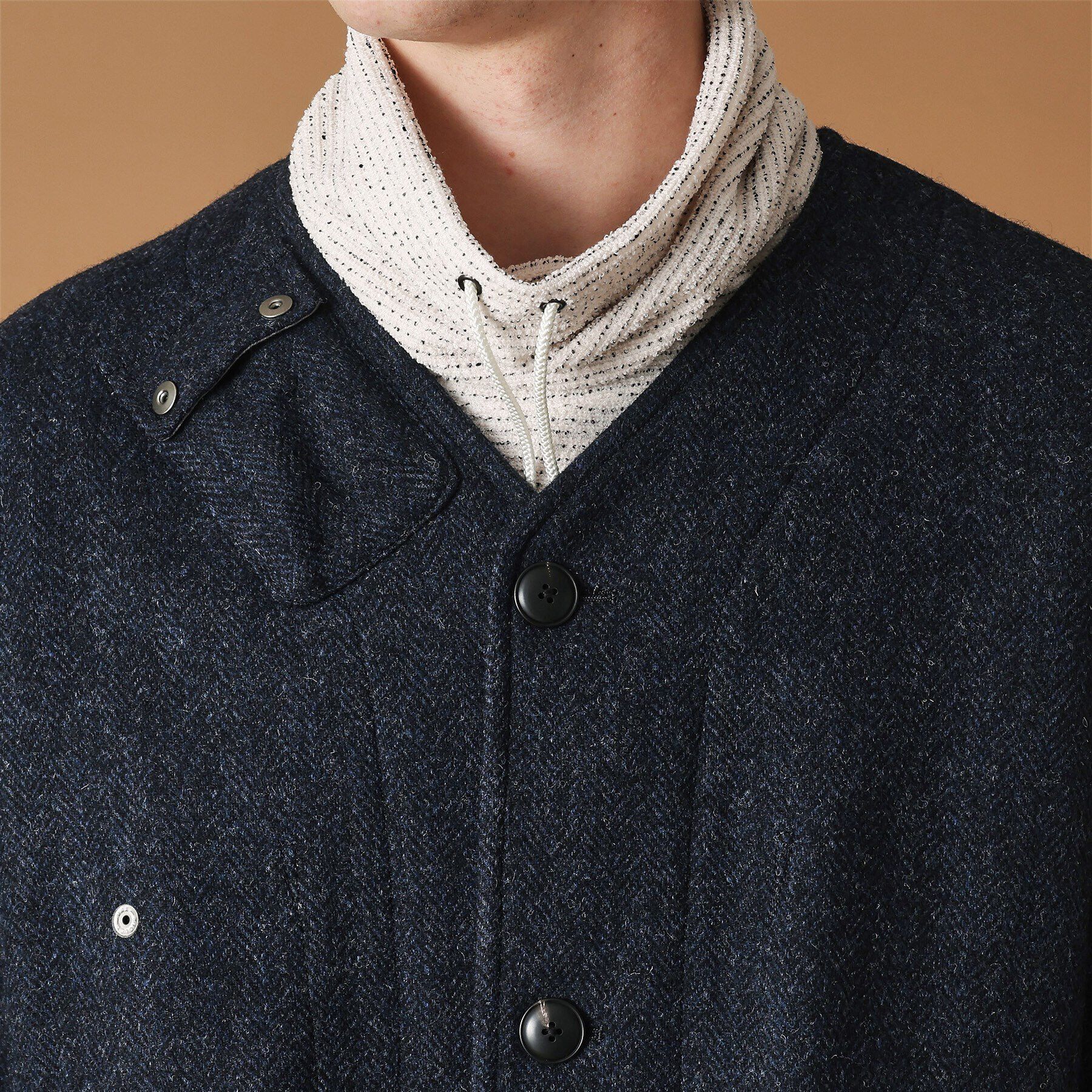 40CARATS&525「ウールヘリンボン ノーカラーコート」|ノーカラーコート|