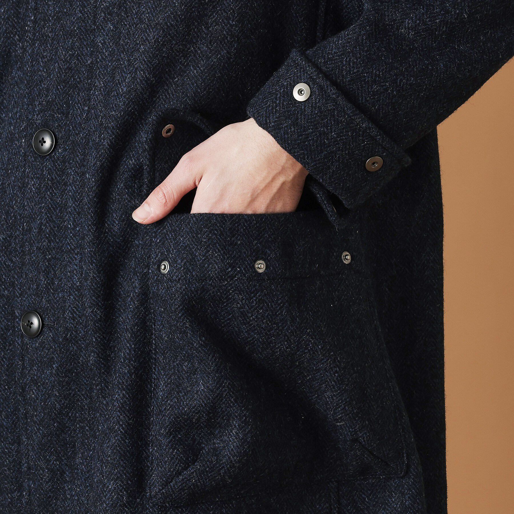 40CARATS&525「ウールヘリンボン ノーカラーコート」|ノーカラーコート|