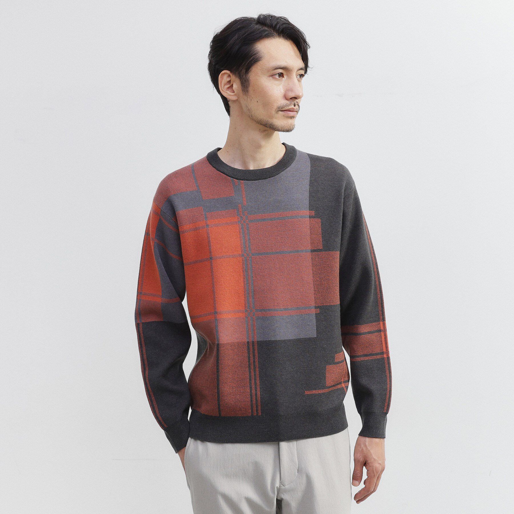 TAKEO KIKUCHI「ランダム チェック ジャカード ニット」|ニット・セーター|