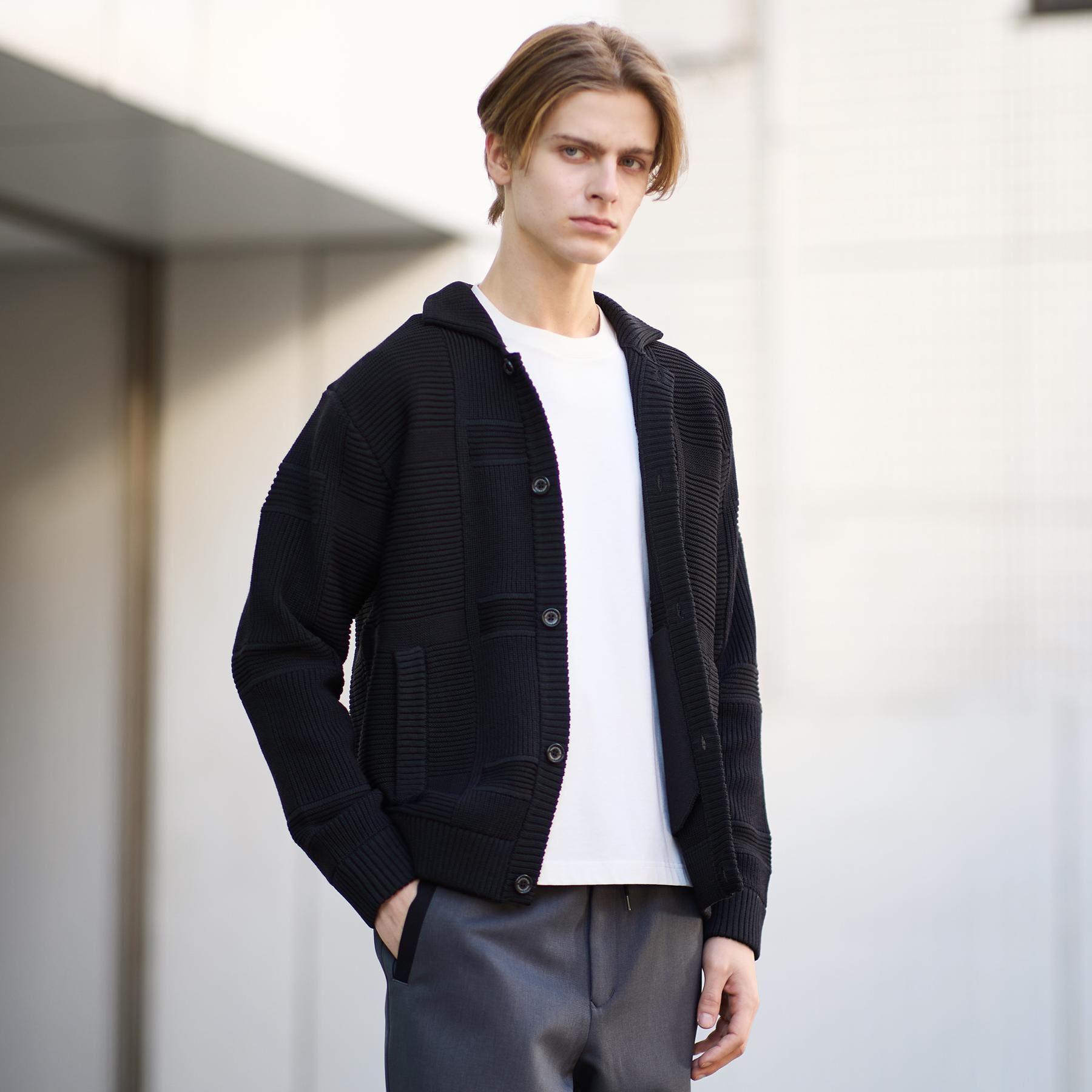 TAKEO KIKUCHI「畦編みチェック ニットカーディガン」|カーディガン|