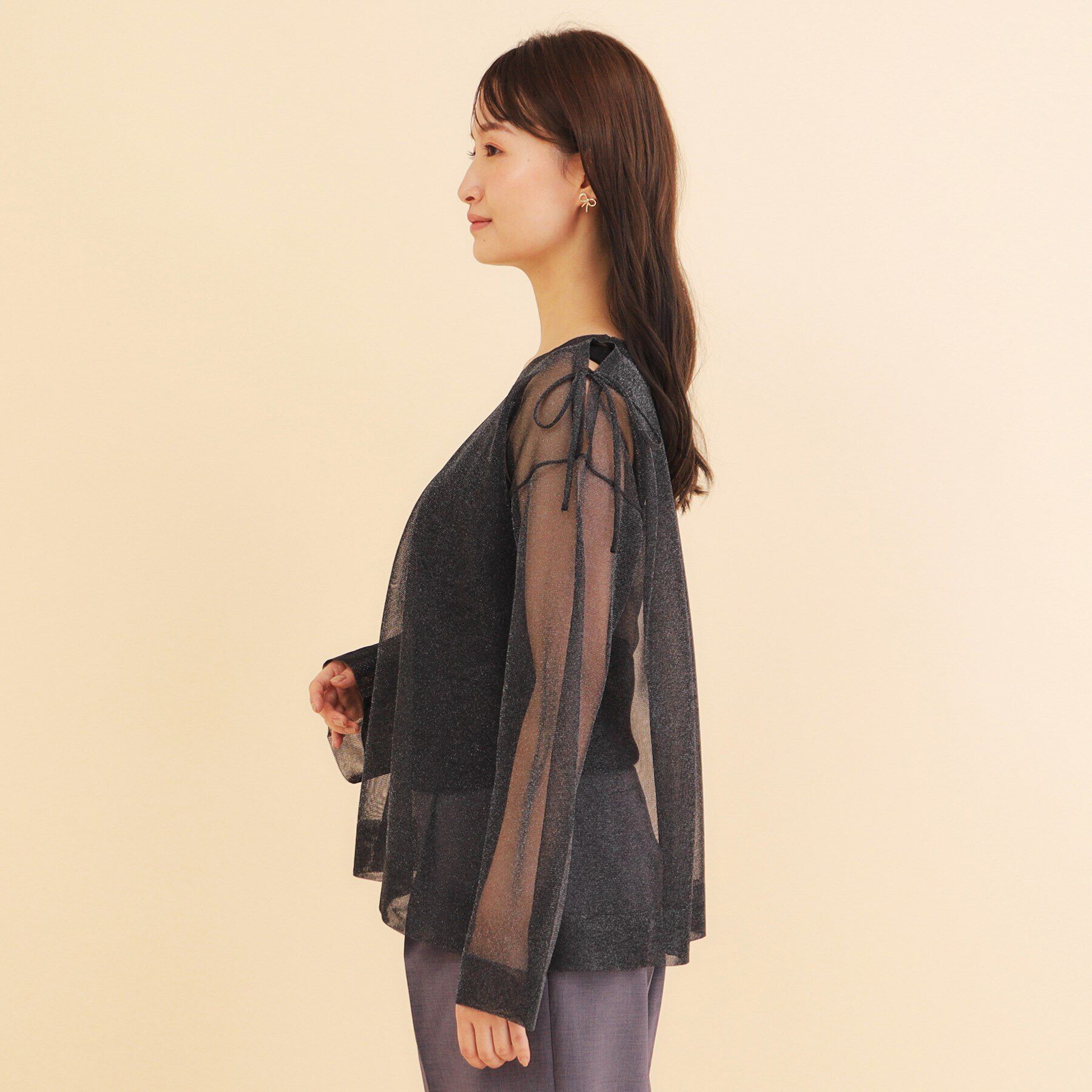 index「ラメシアースリットリボンスリーブニット【洗濯機洗い可/抗ピル】」|ニット・セーター|