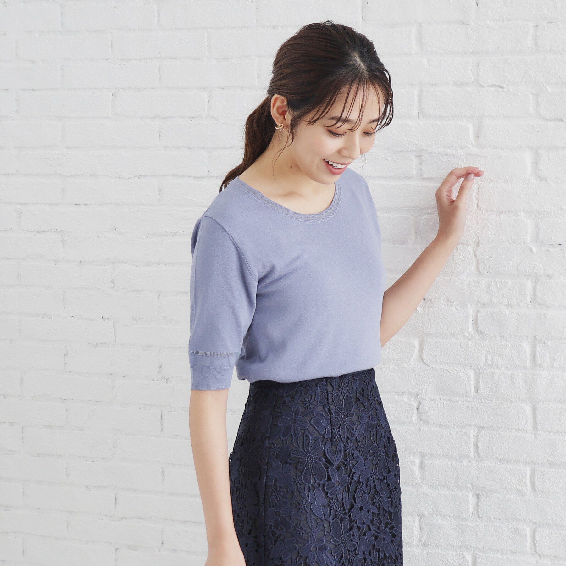 index「シアーラインデザインクルーネックニット/アンサンブル対応【洗濯機洗い可】」|ニット・セーター|