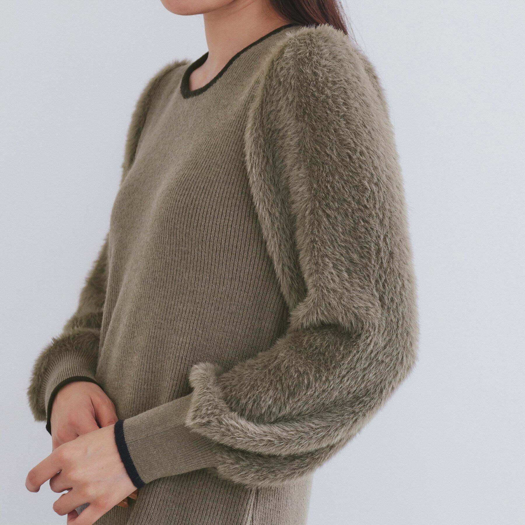 index「《美人百花掲載》バイカラーフェザースリーブミニワンピース【洗濯機洗い可】」|ワンピース|