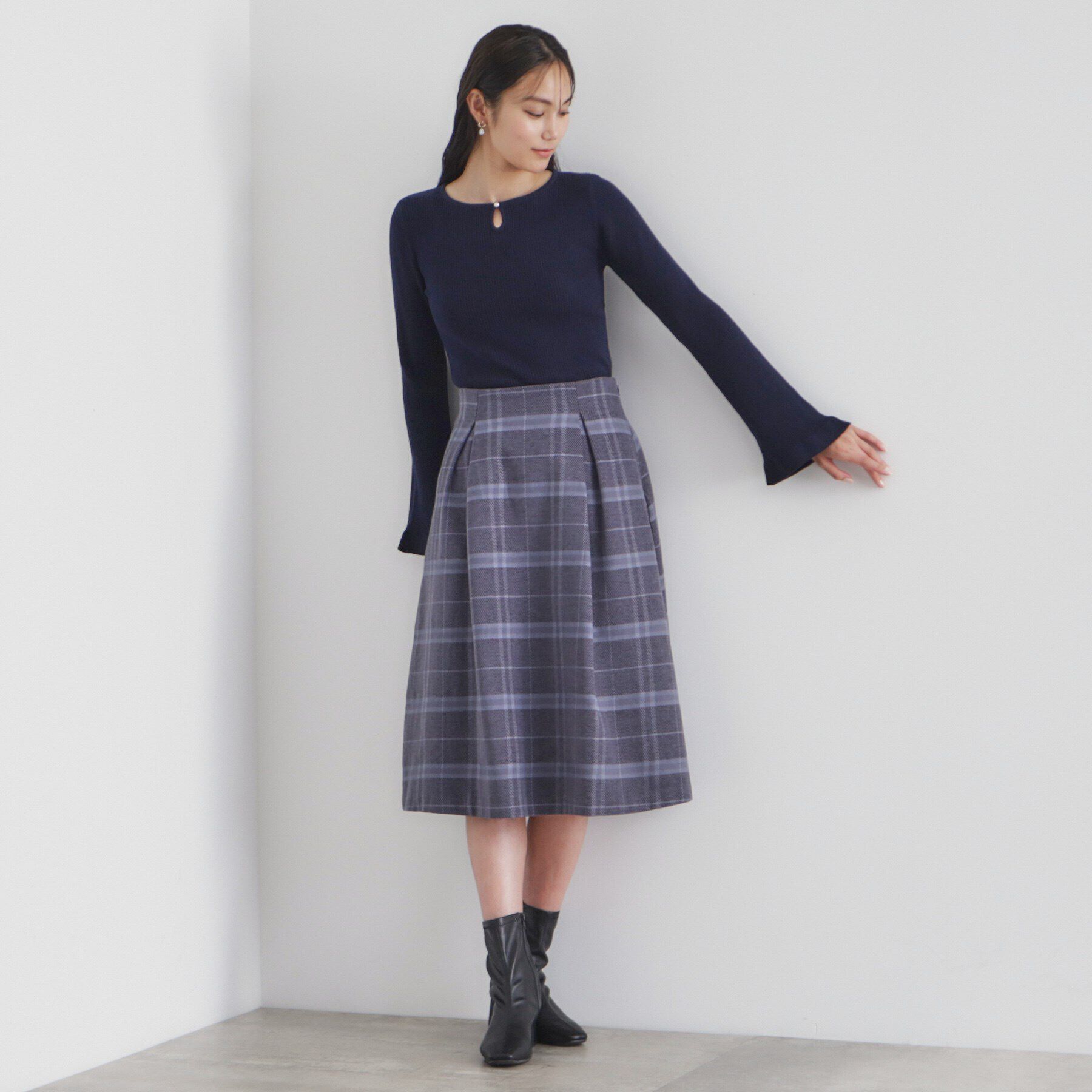 index「フロントパール袖フリルリブニット【洗濯機洗い可】」|ニット・セーター|