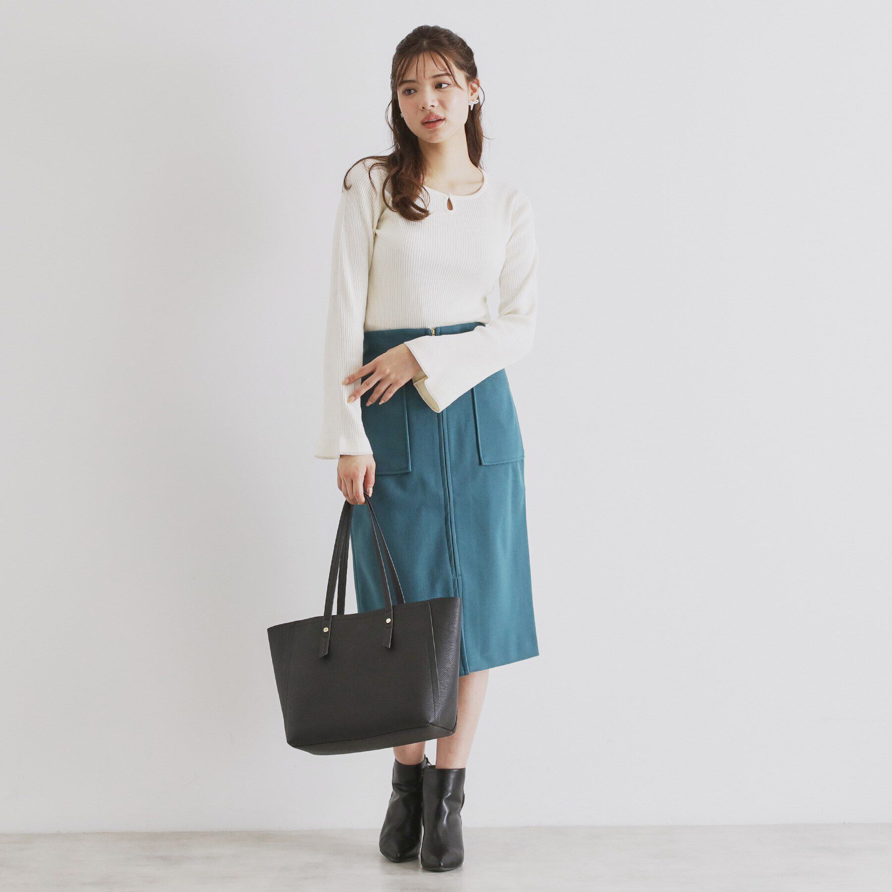 index「フロントパール袖フリルリブニット【洗濯機洗い可】」|ニット・セーター|