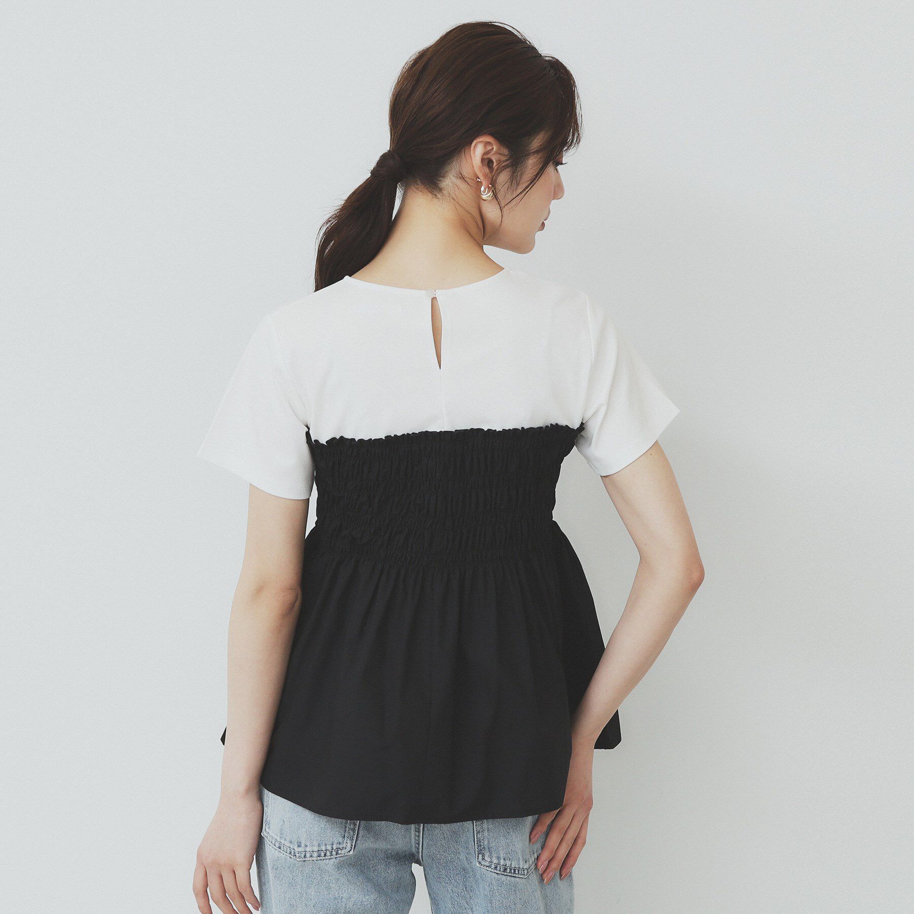 index「シャーリングドッキングペプラムトップス【洗濯機洗い可】」|Tシャツ・カットソー|