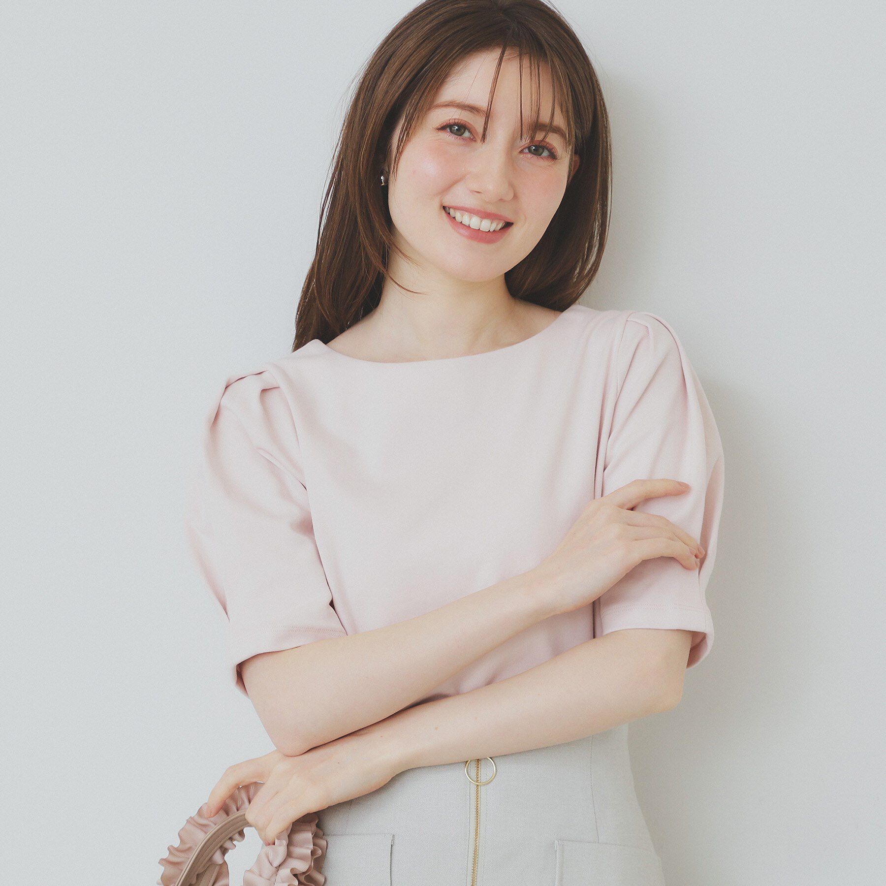 index「《10色展開/XS-LLサイズ》コットンスムースタックスリーブトップス【UV/接触冷感/洗濯機洗い可」|Tシャツ・カットソー|ライトピンク(870