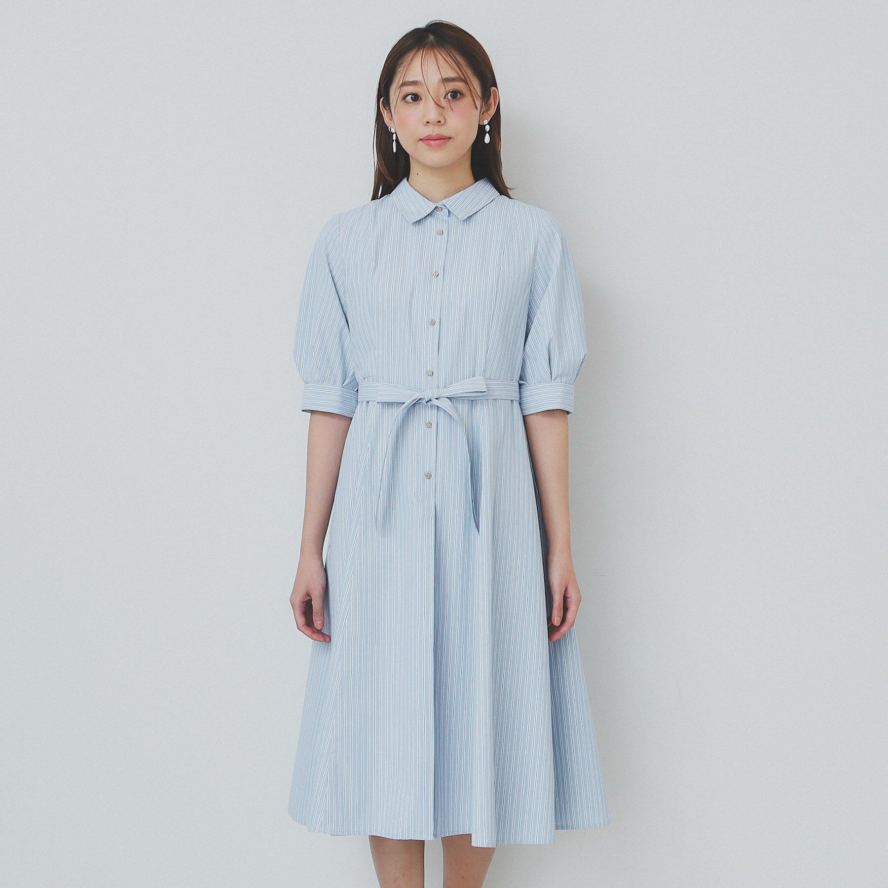 index「ストライプシャツワンピース【洗濯機洗い可/イージーアイロン】」|ワンピース|