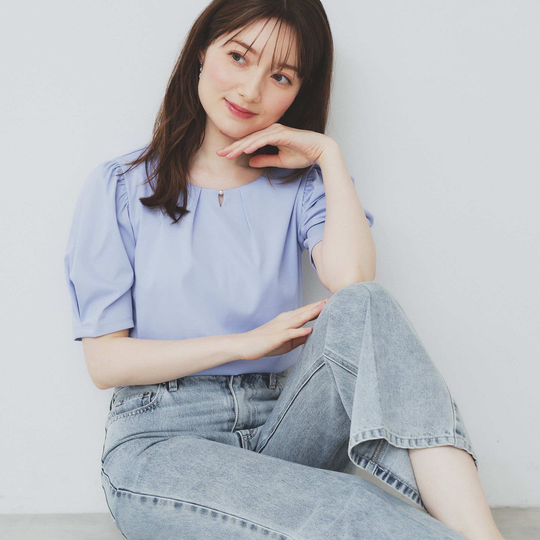 index「フロントパール調タックパフトップス【UV/接触冷感/洗濯機洗い可】」|Tシャツ・カットソー|ブルー(091)