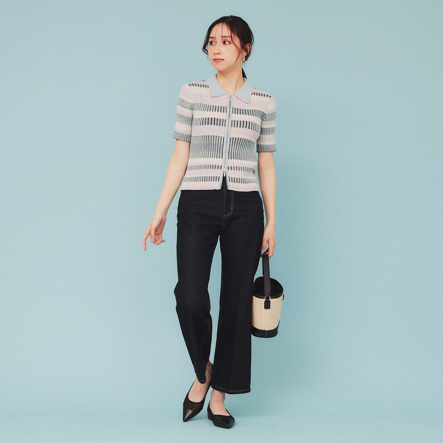 index「マルチボーダーダブルジップニット【洗濯機洗い可】」|カーディガン|