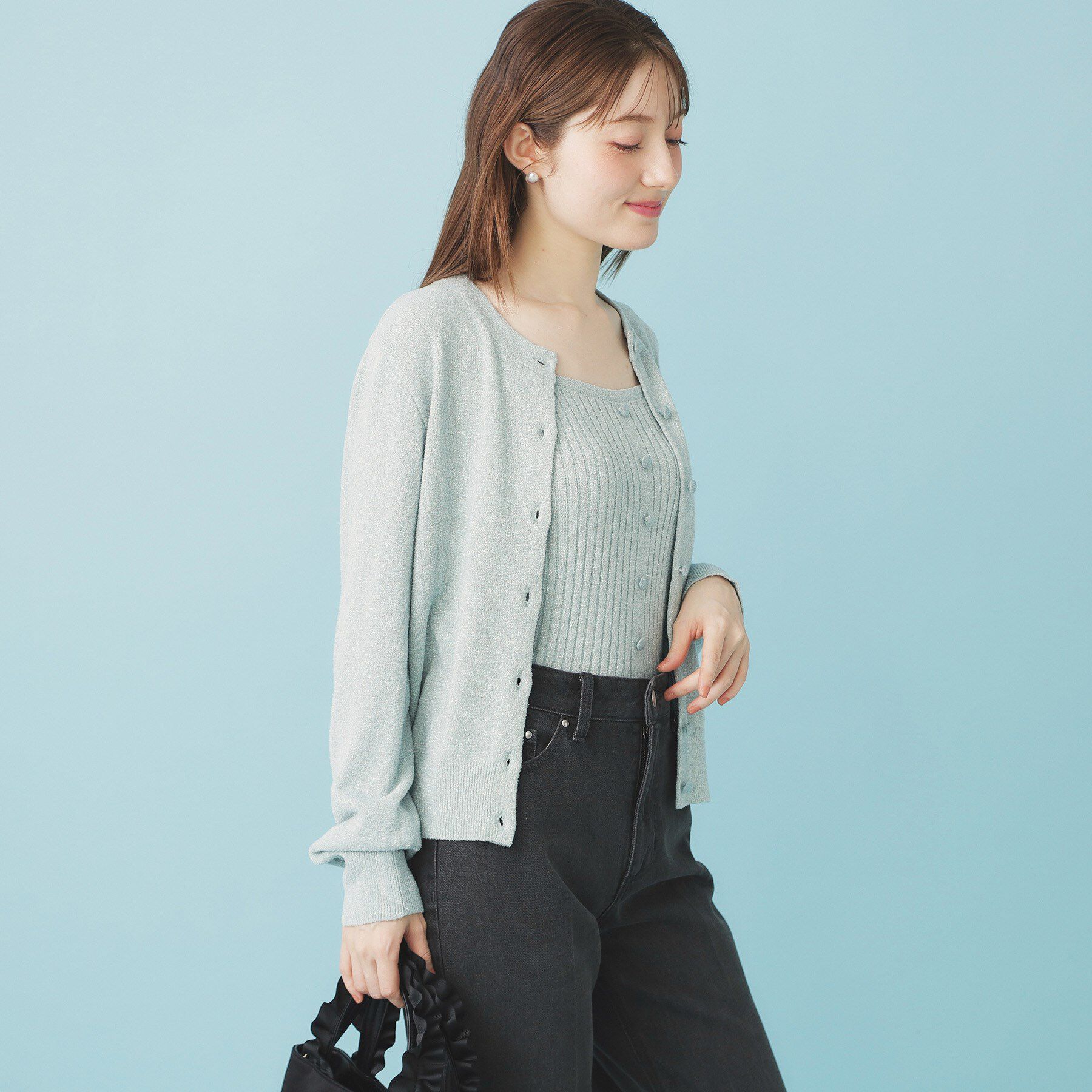index「ミニモールラメコンパクトクルーカーディガン/アンサンブル対応【洗濯機OK】」|カーディガン|