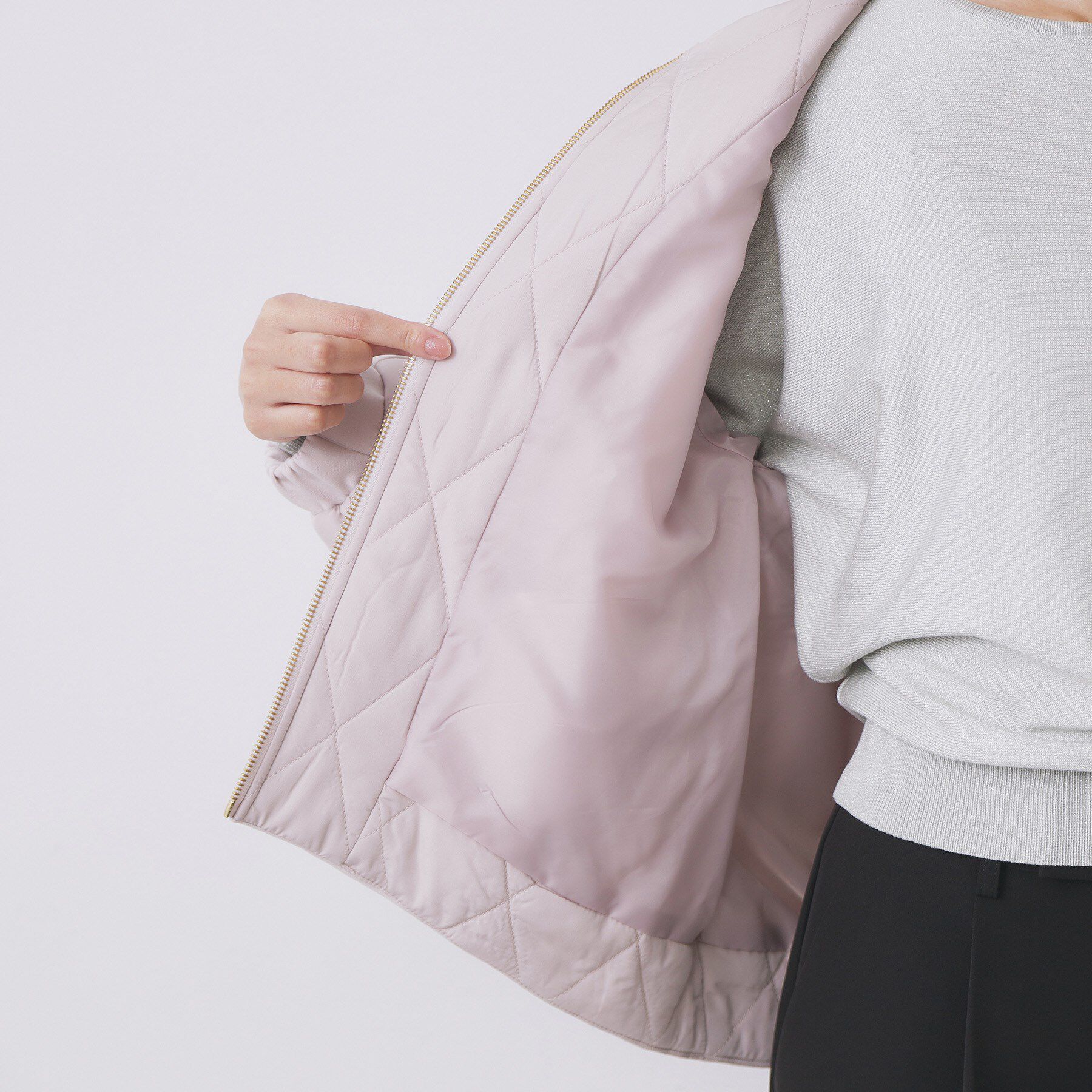 index「キルティング切替ノーカラーブルゾン【洗濯機OK】」|ブルゾン・スタジャン|