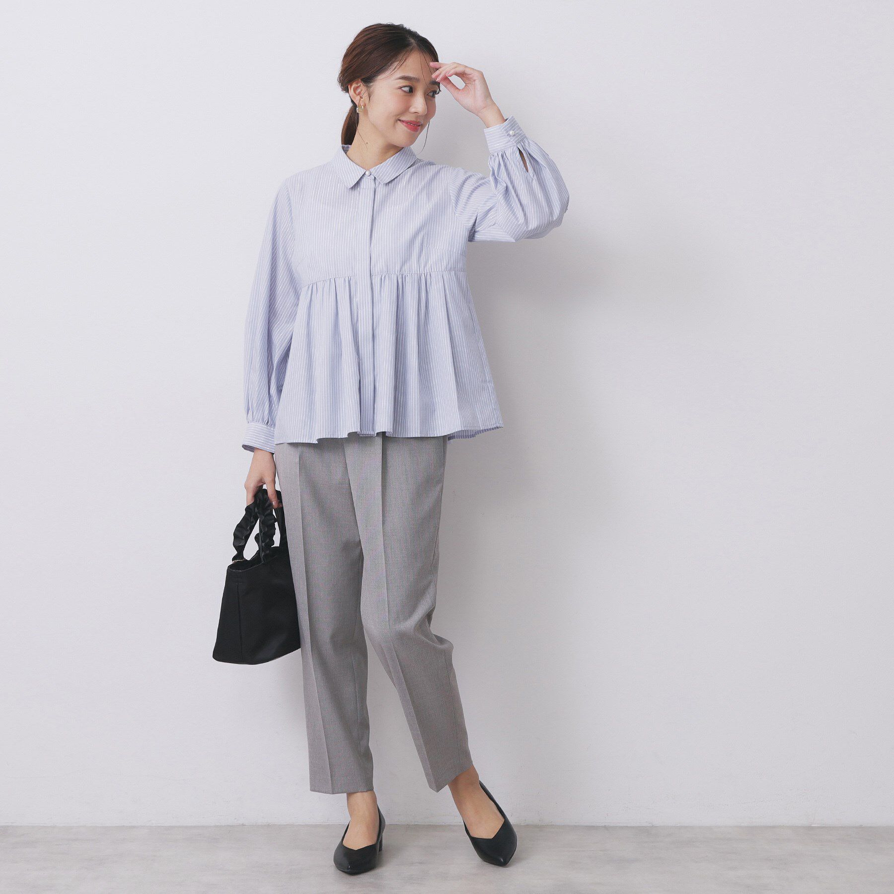 index「ラメストライプ衿付きペプラムブラウス【洗濯機OK/イージーアイロン/防シワ】《6col》」|シャツ・ブラウス|