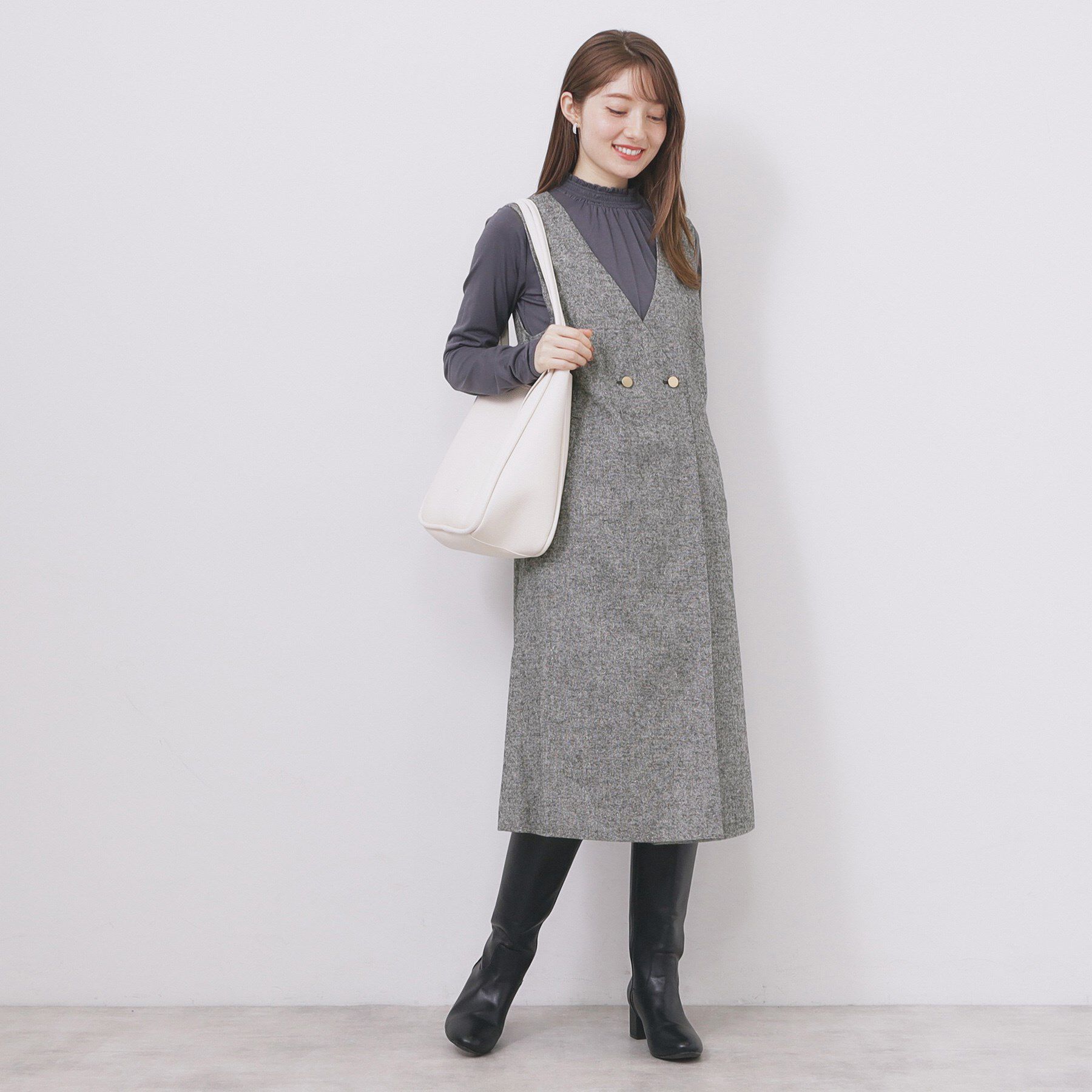 index「ラップ風ツイードジャンスカ【洗濯機OK/防シワ】」|ワンピース|