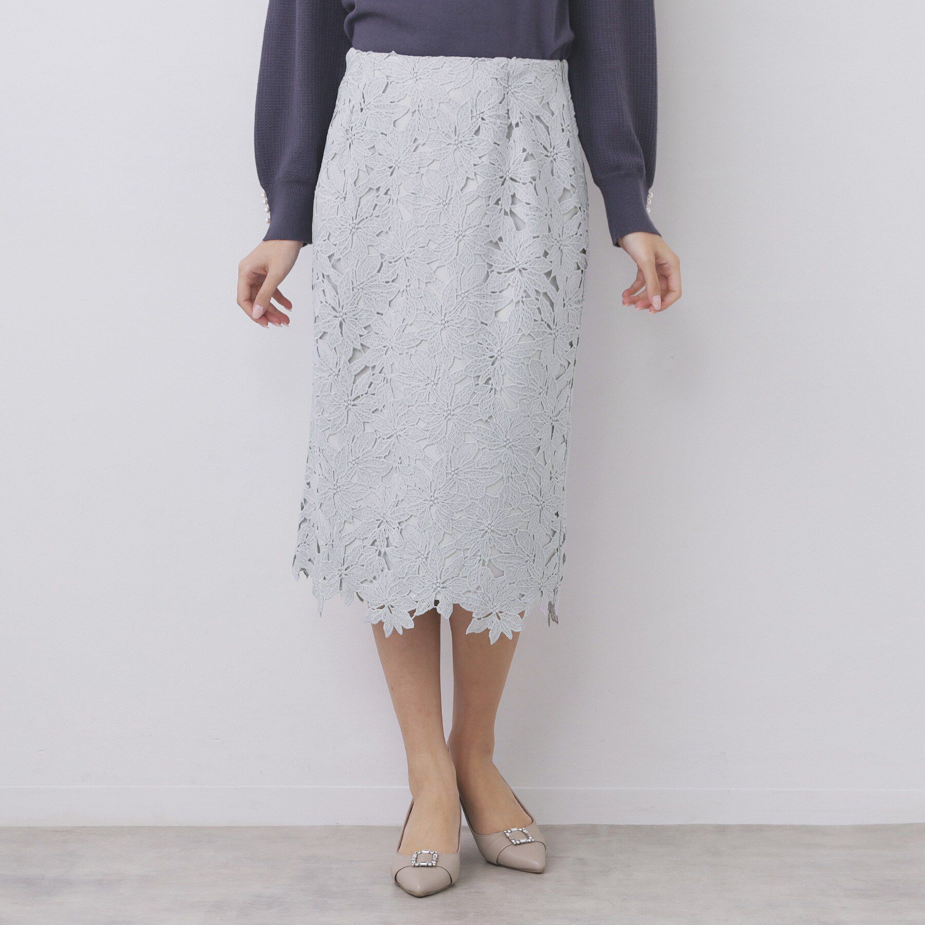 index「フラワーレースタイトスカート【洗濯機OK】《XS～3L》」|スカート|