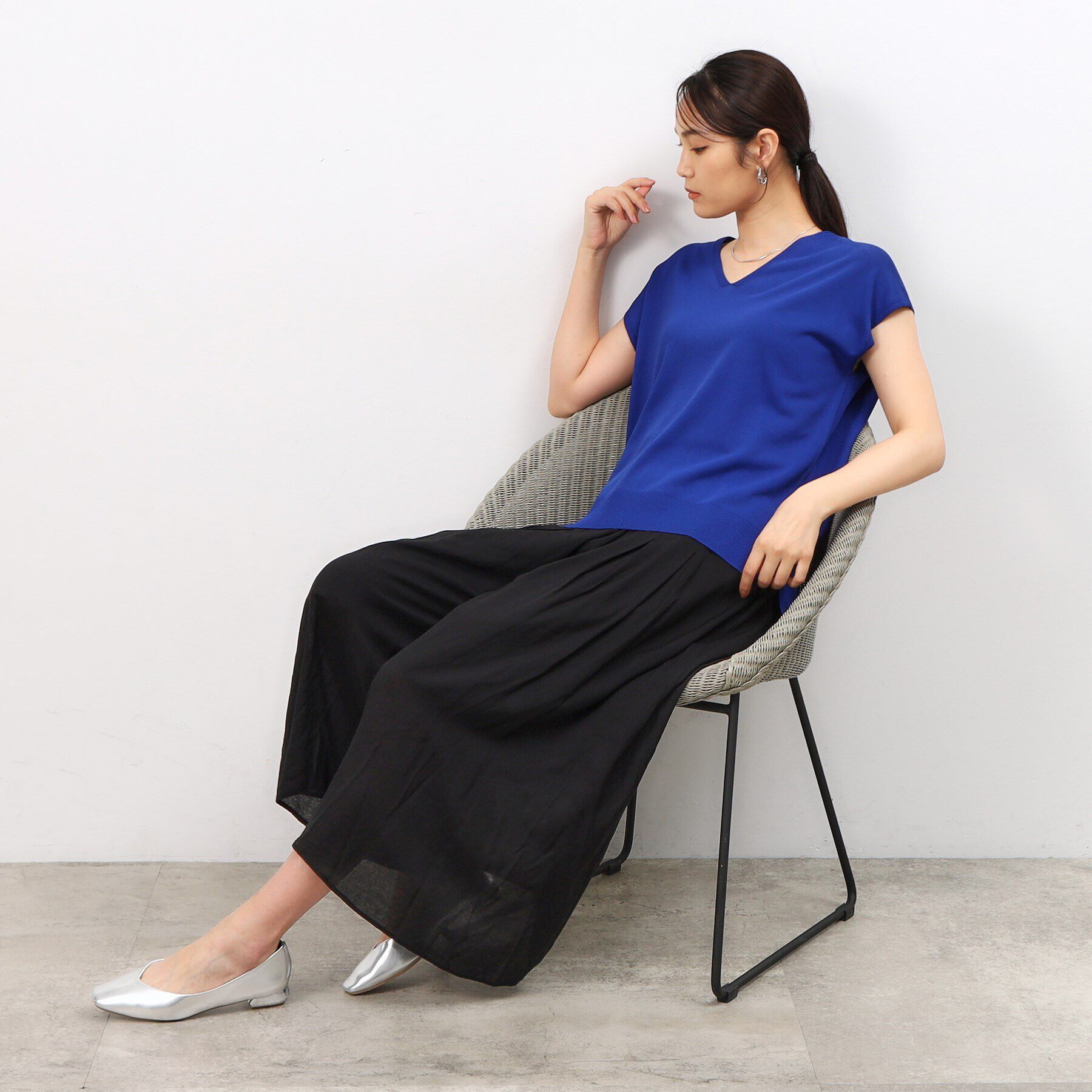 OPAQUE.CLIP「クールタッチVネックフレンチスリーブニット【UVケア/接触冷感/洗濯機洗い可】」|ニット・セーター|