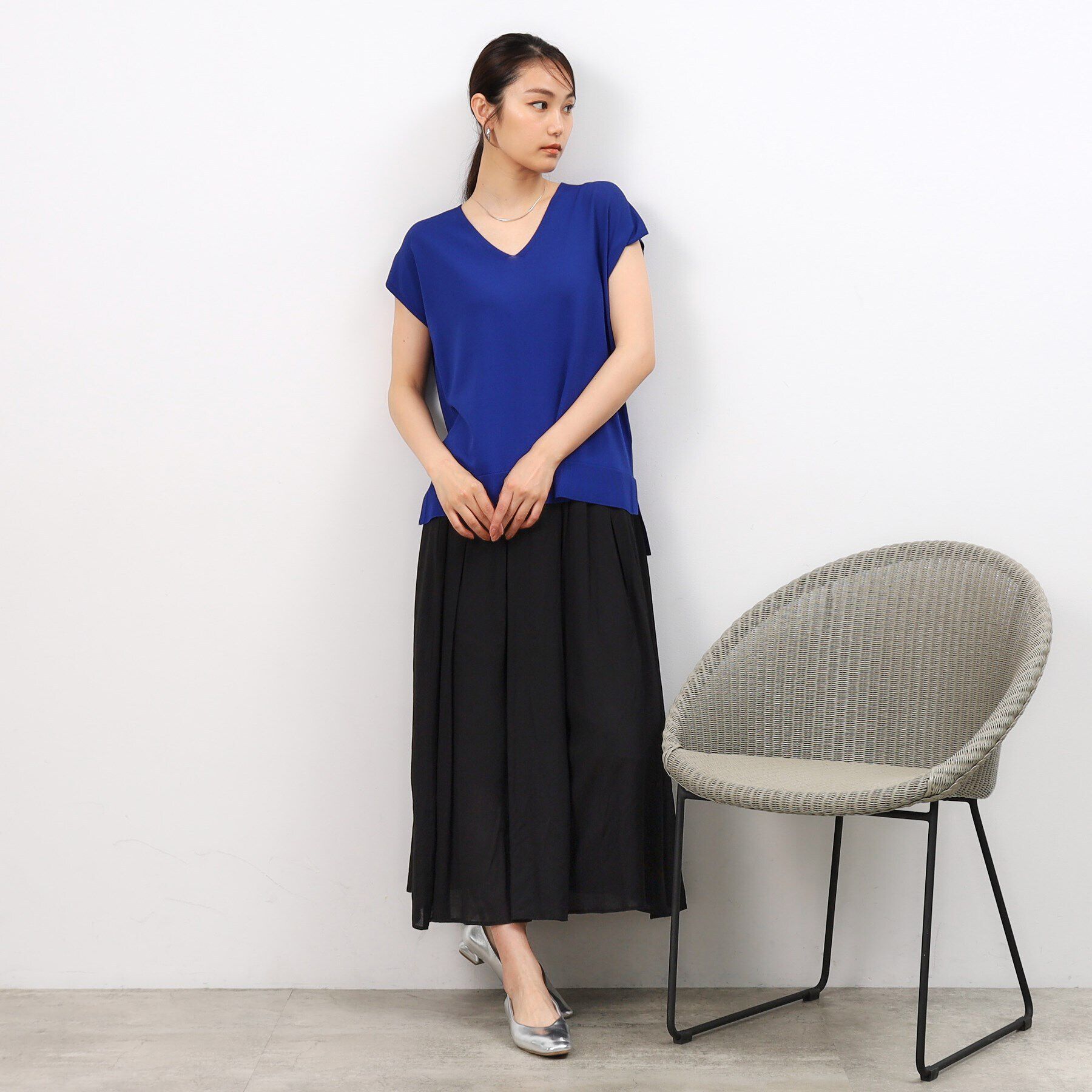 OPAQUE.CLIP「クールタッチVネックフレンチスリーブニット【UVケア/接触冷感/洗濯機洗い可】」|ニット・セーター|