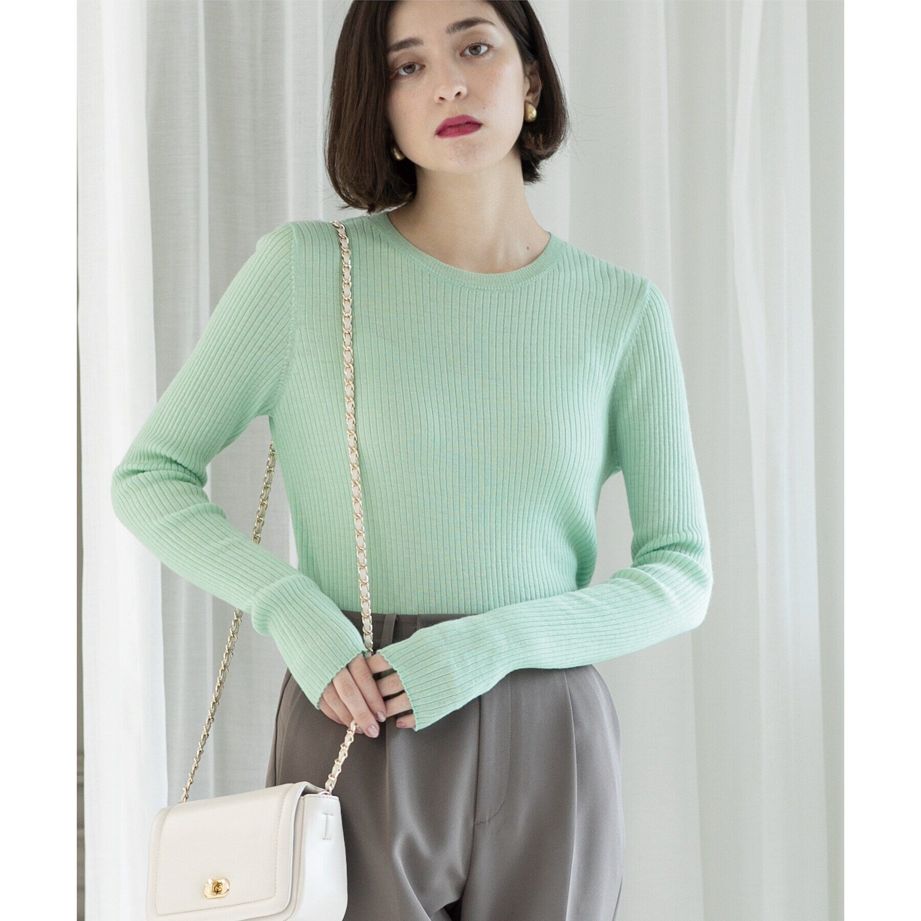 OPAQUE.CLIP「《5color》クルーネックシアーリブニット【洗濯機洗い可】」|ニット・セーター|