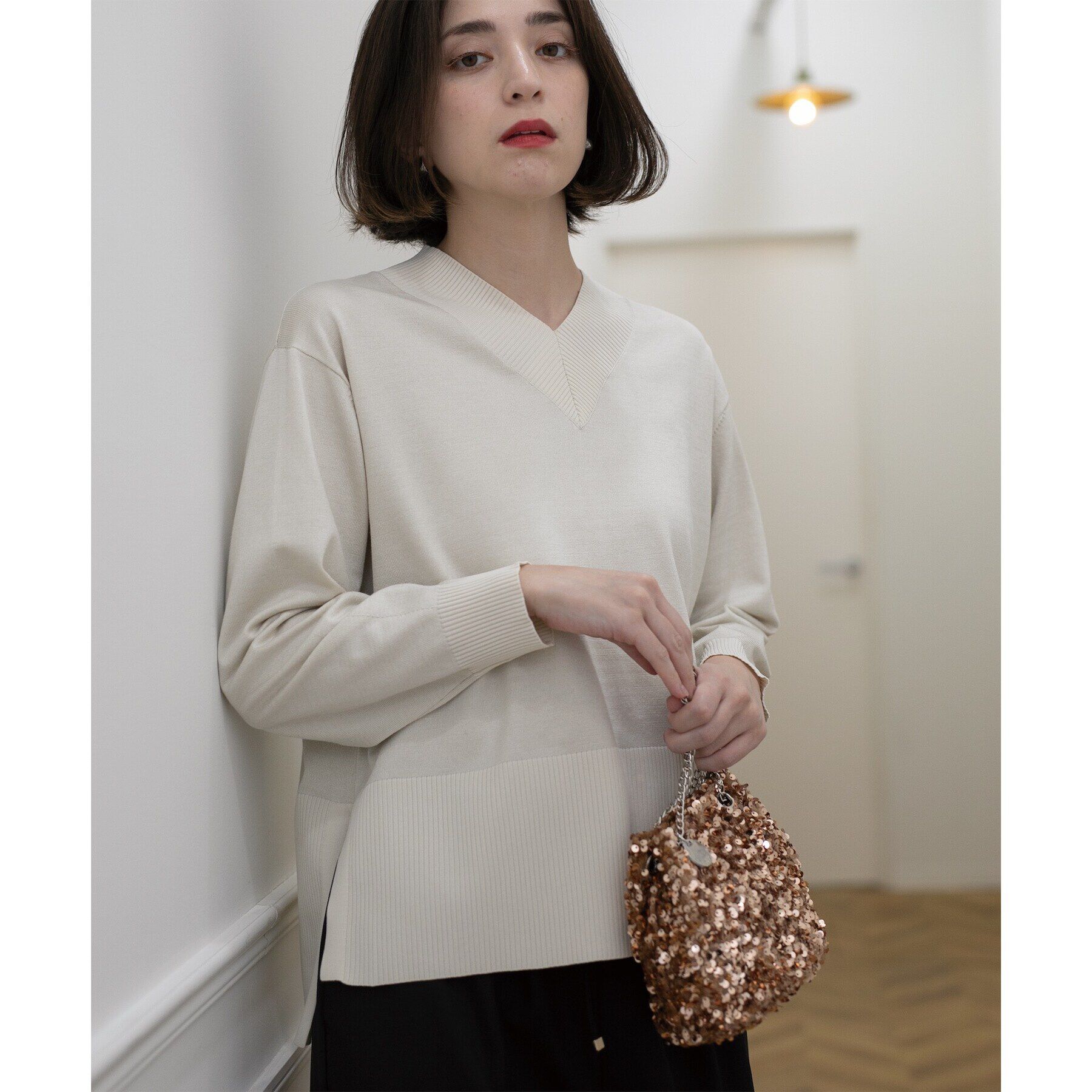 OPAQUE.CLIP「《5color》リブ使いVネックニット【洗濯機洗い可】」|ニット・セーター|