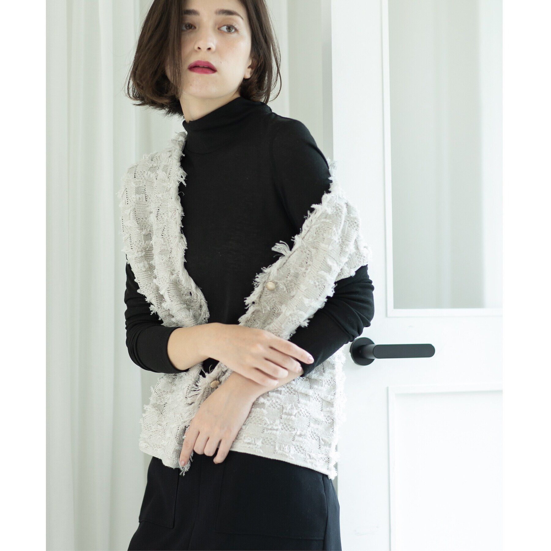 OPAQUE.CLIP「シアーガーゼハイネックカットソー／ネオサーモ【吸湿発熱/洗濯機洗い可】」|Tシャツ・カットソー|