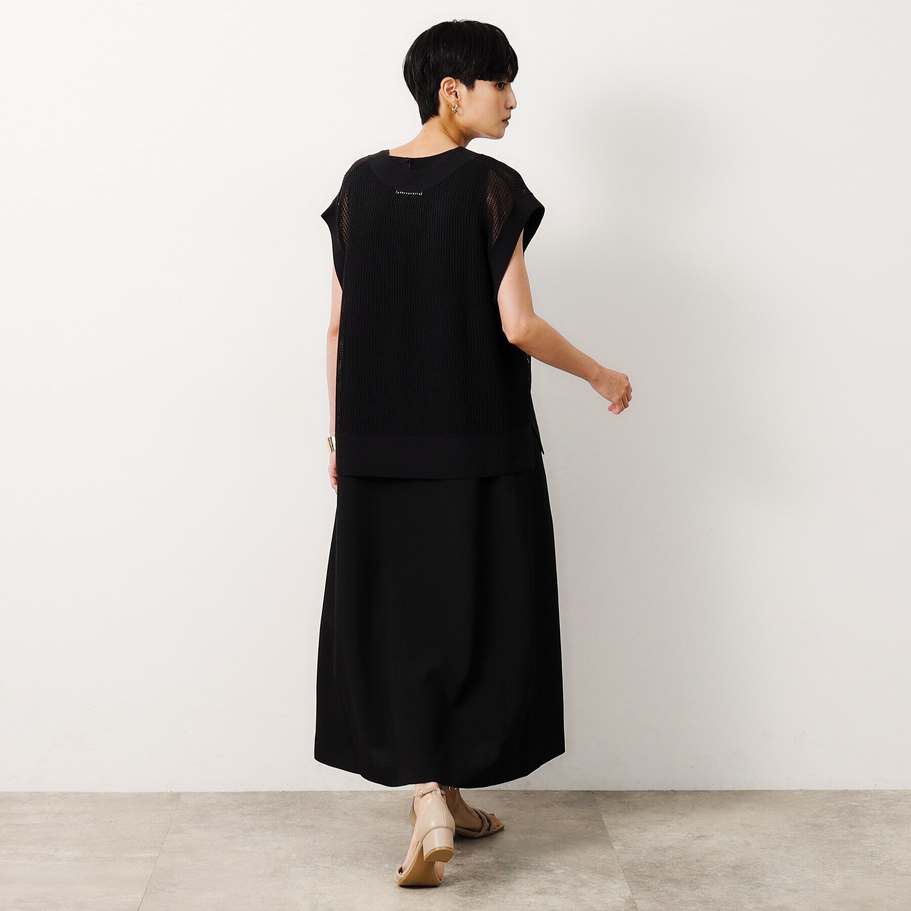 OPAQUE.CLIP「【ツインセット】メッシュニット&times;ノースリーブワンピース【洗濯機洗い可】」|ワンピース|