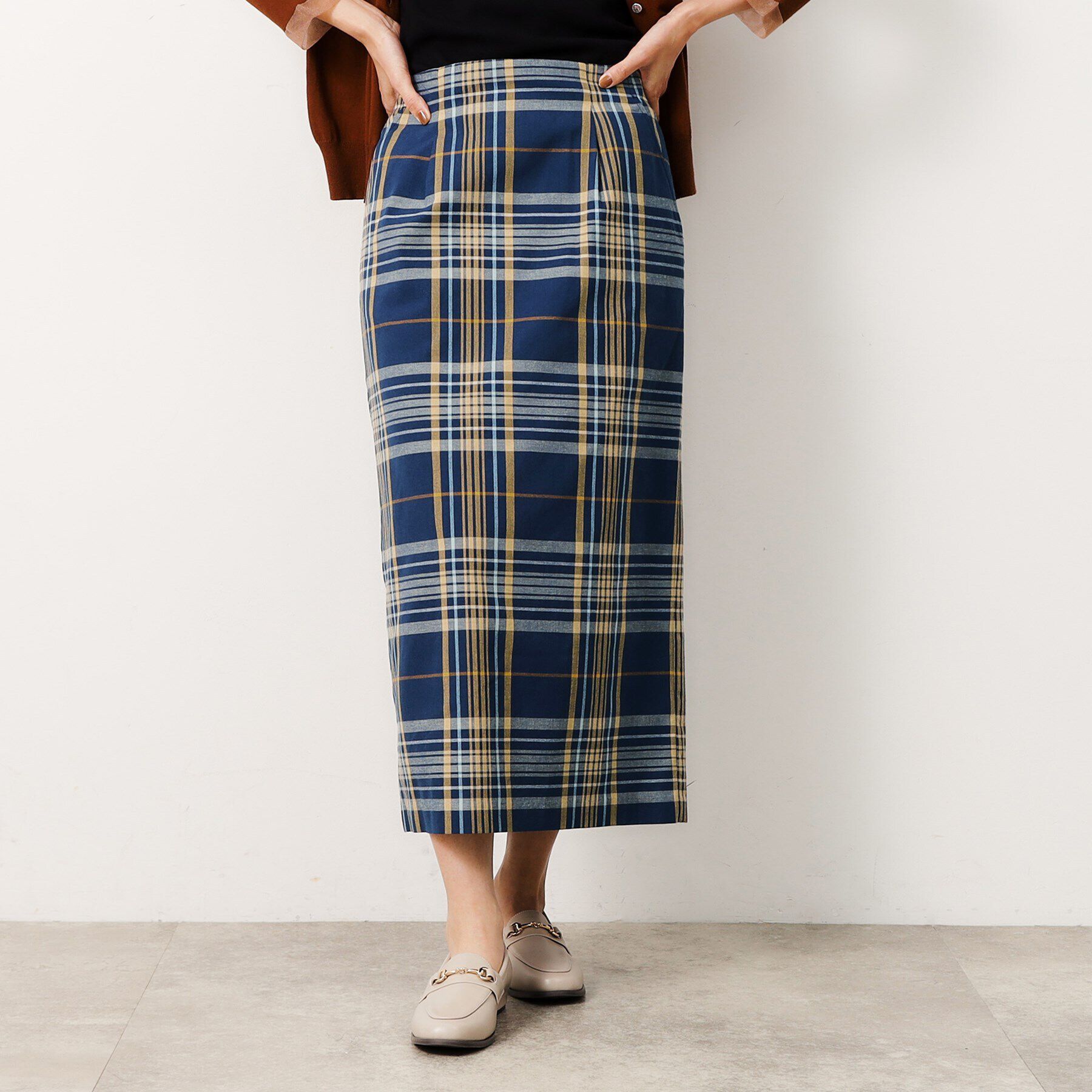 OPAQUE.CLIP「《美人百花掲載》マドラスチェックタイトスカート【洗濯機洗い可】」|スカート|